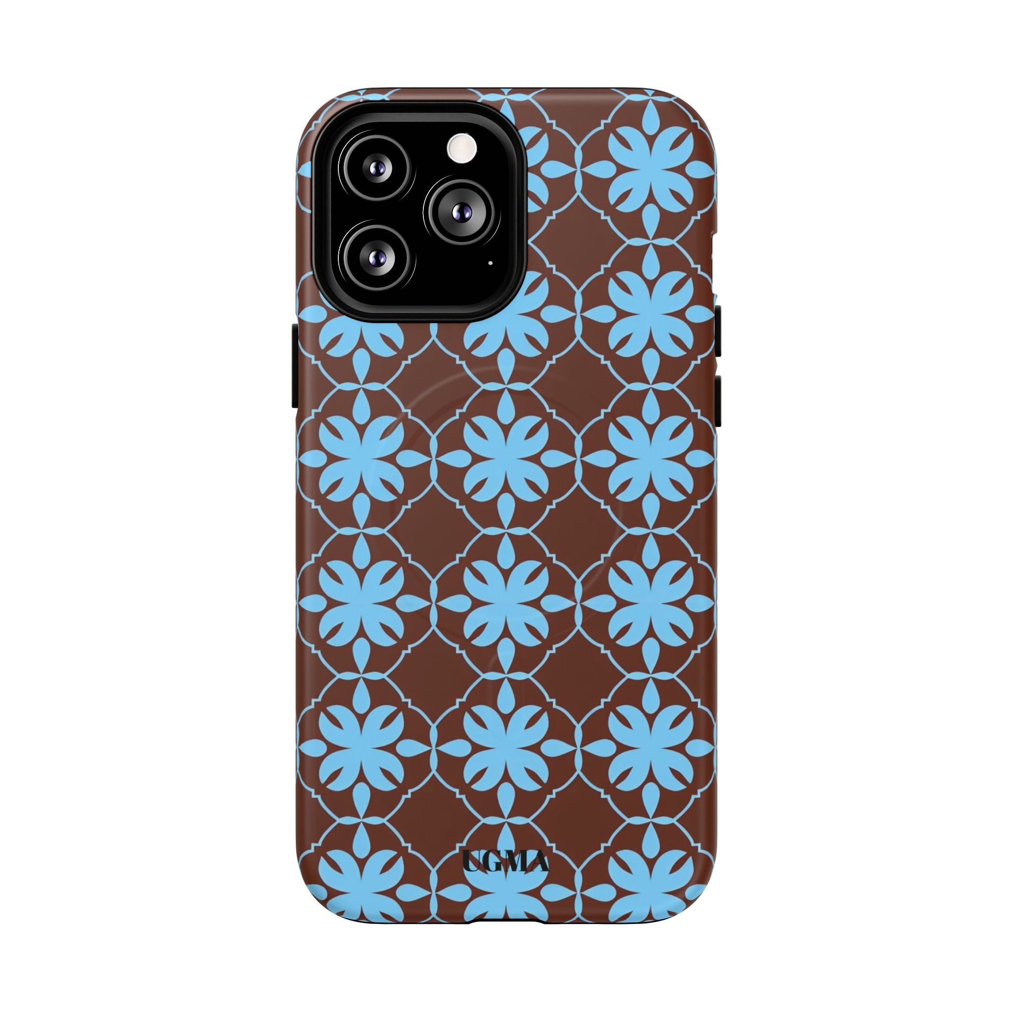 Floral Lattice Tough Magnetic Phone Case — Blue on Brown