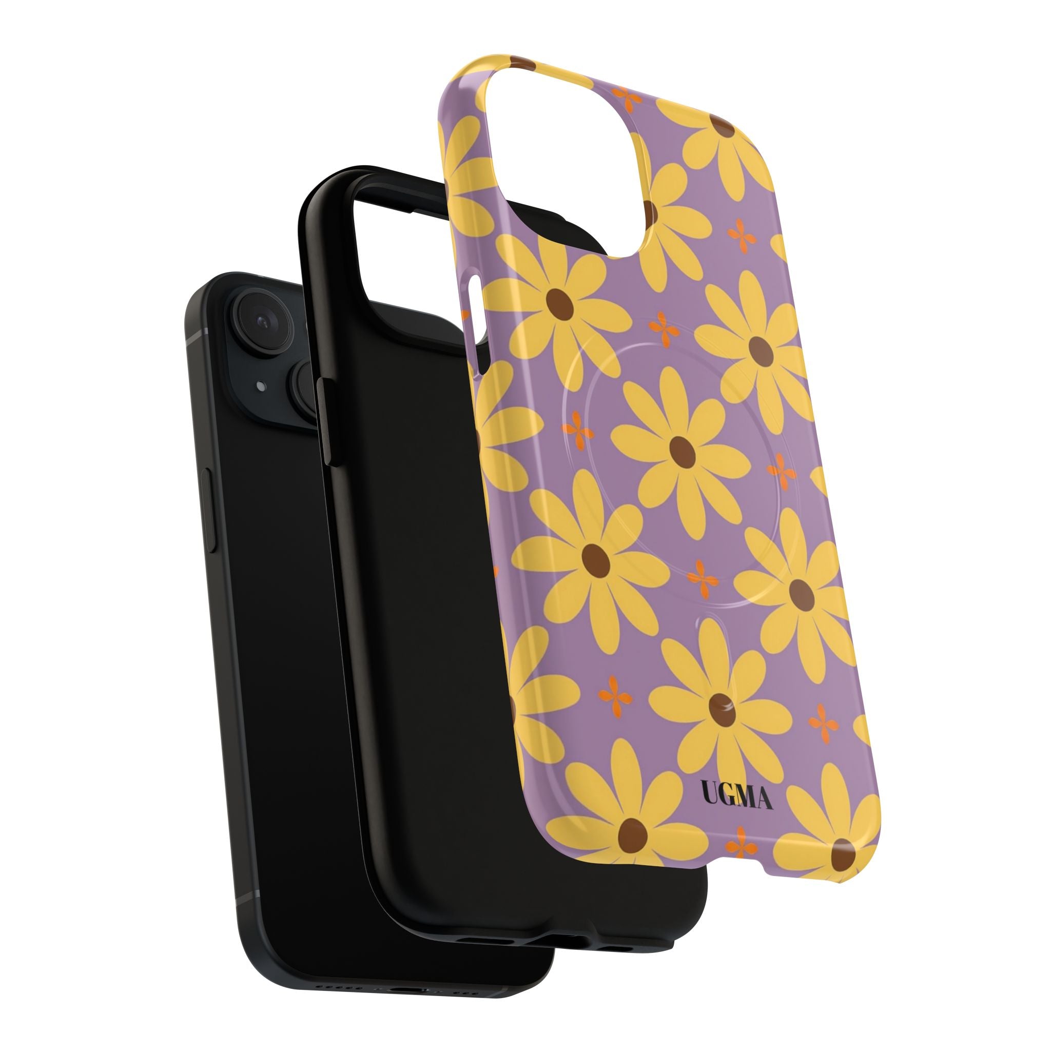Floral Retro Daisy Tough Magnetic Phone Case — Yellow Flowers on Lavender