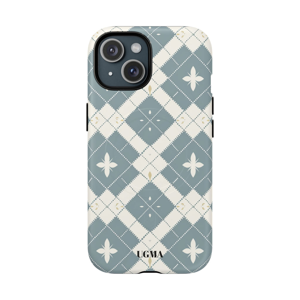 Argyle Fleur Tough Magnetic Phone Case — Blue Plaid Protective Cover