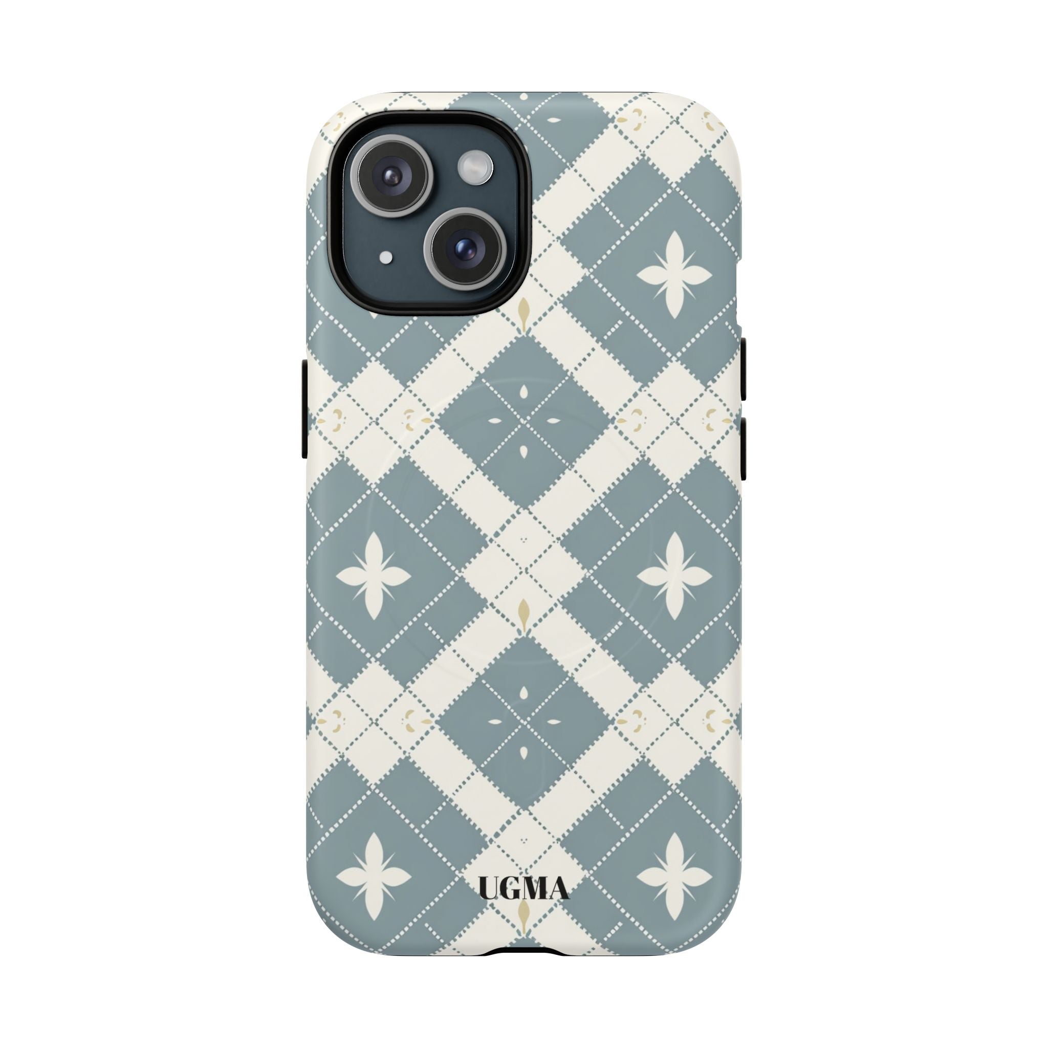 Argyle Fleur Tough Magnetic Phone Case — Blue Plaid Protective Cover