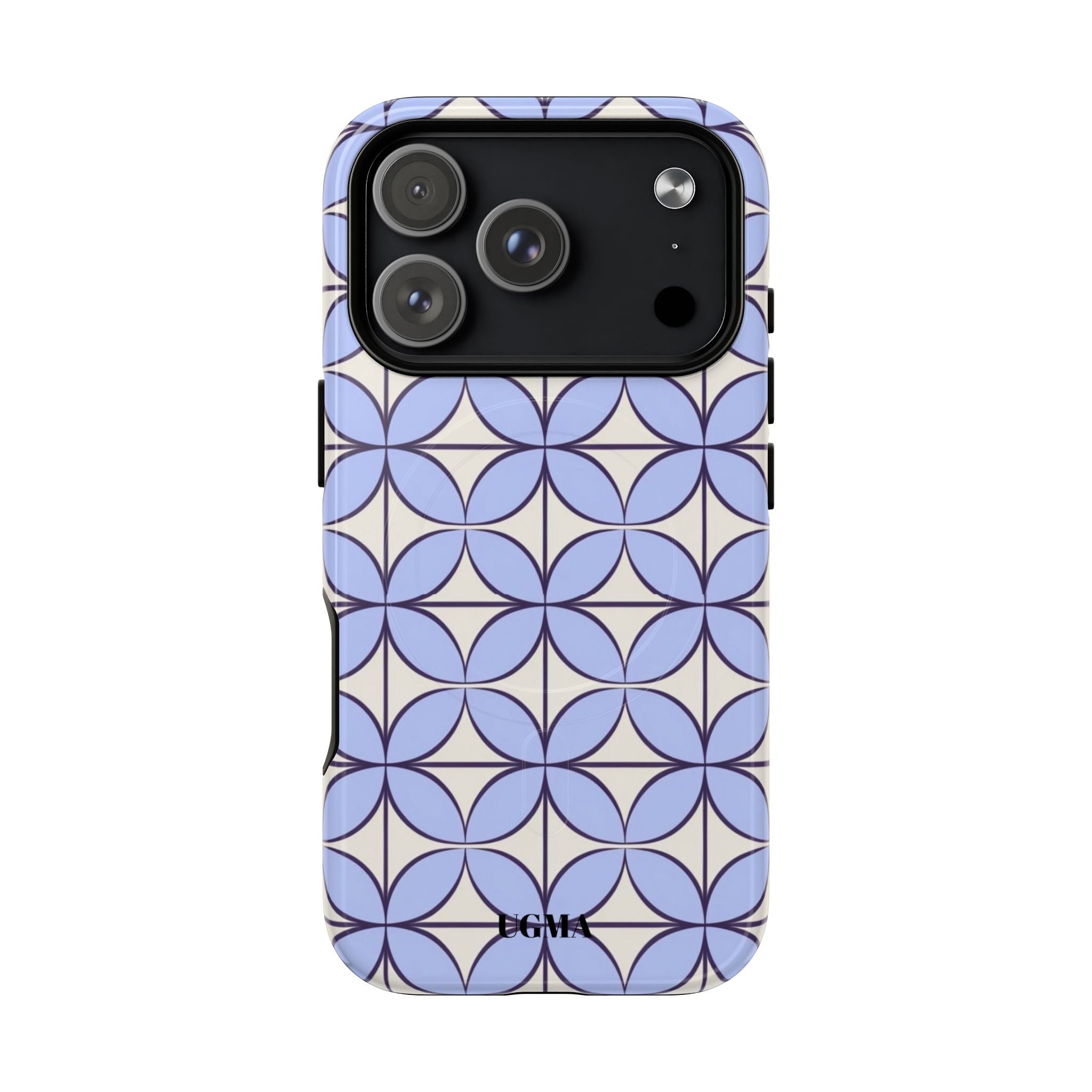 Geometric Blue Flower Pattern Magnetic Phone Case — Tough Protective iPhone Cover