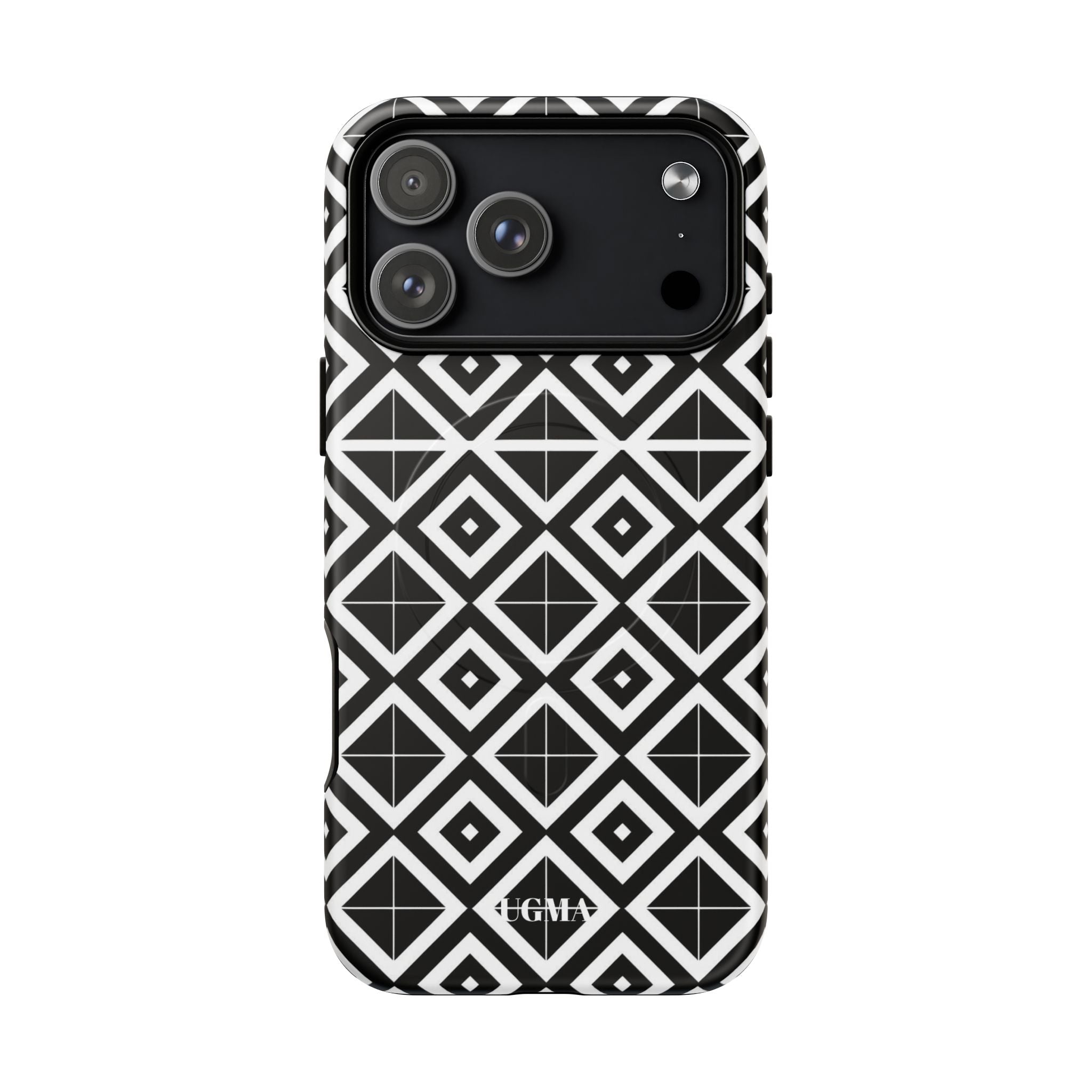 Magnetic Phone Case — Black & White Geometric Diamond Pattern, Tough Protective Cover