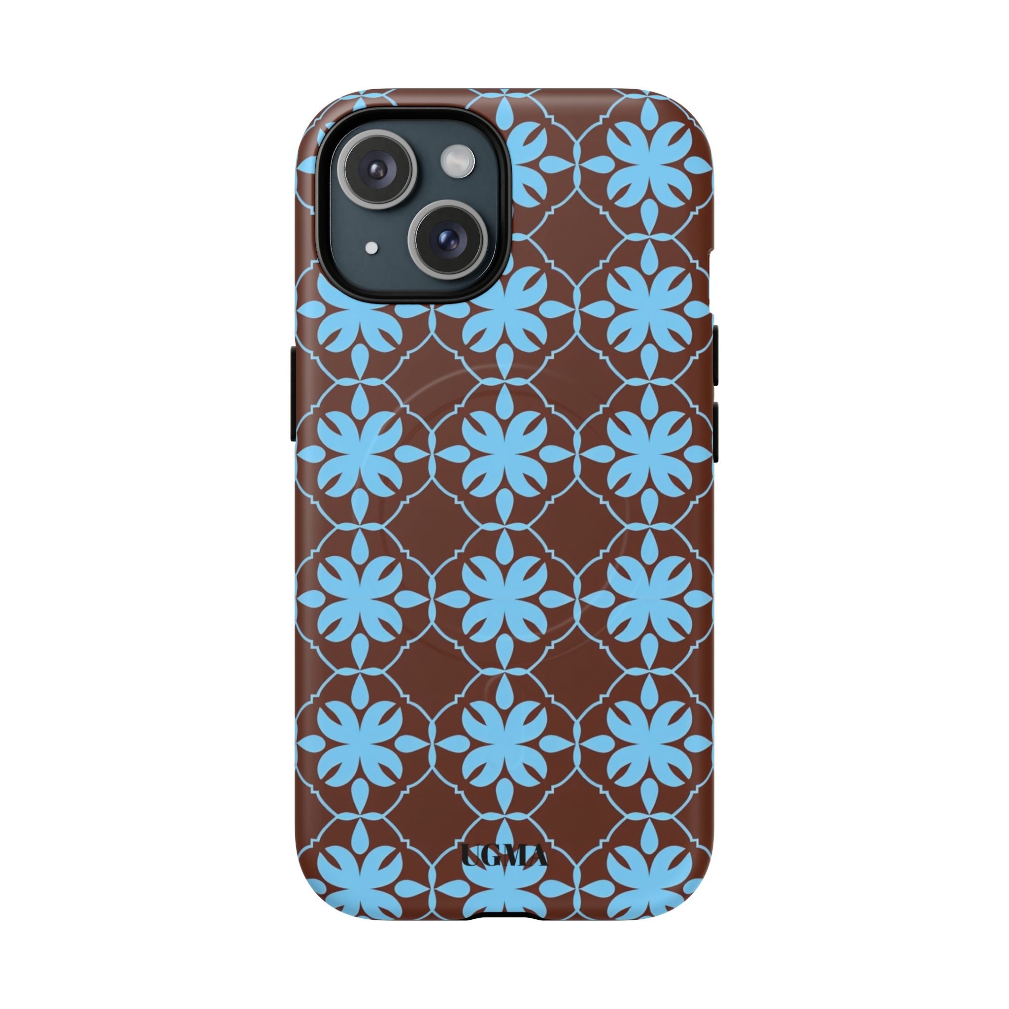 Floral Lattice Tough Magnetic Phone Case — Blue on Brown