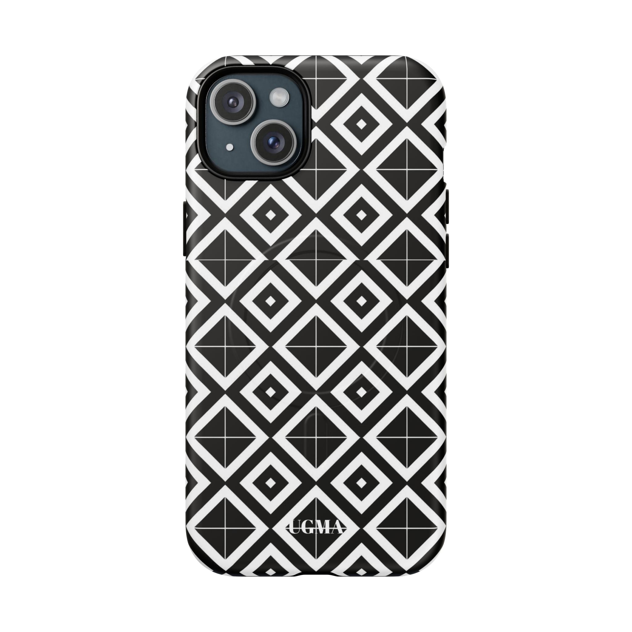 Magnetic Phone Case — Black & White Geometric Diamond Pattern, Tough Protective Cover
