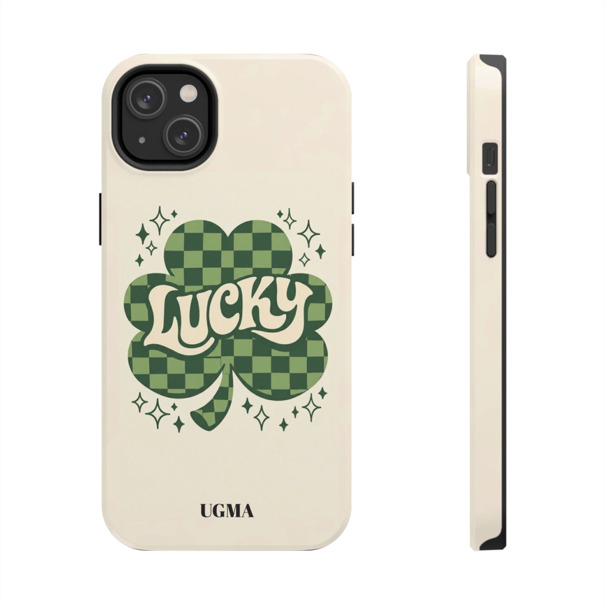 Lucky Clover Phone Case — Retro Green Checker St. Patrick’s Tough Phone Case