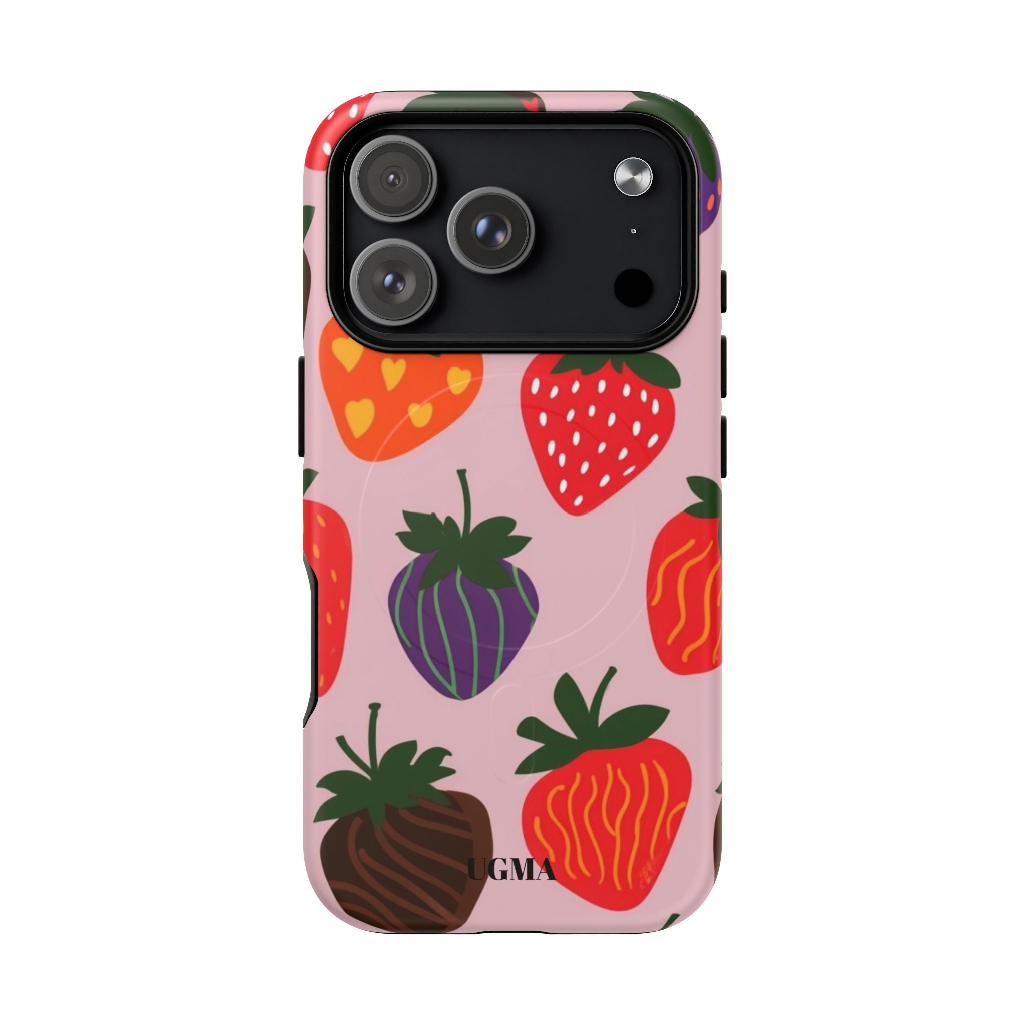 Strawberry Pattern Tough Magnetic Phone Case — Cute Pink Fruit Design