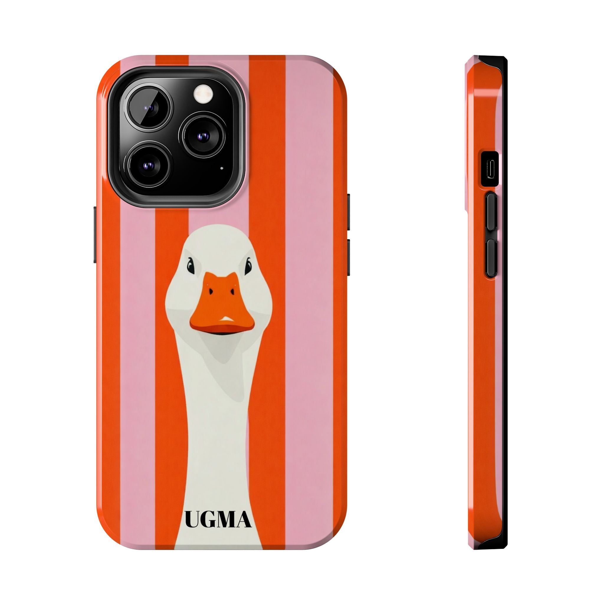 Goose Stripe Tough Phone Case — Quirky Duck Portrait Protective Cover