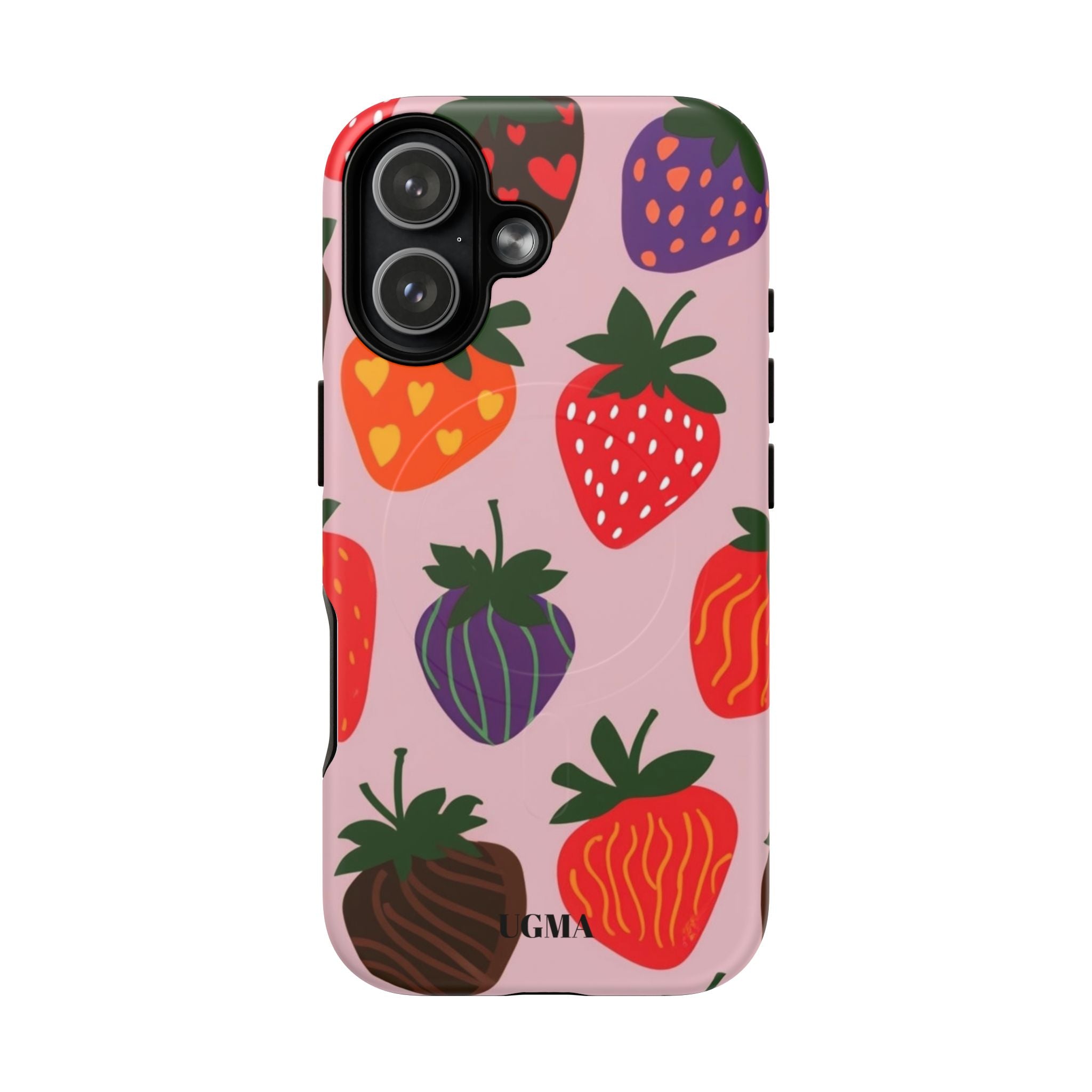 Strawberry Pattern Tough Magnetic Phone Case — Cute Pink Fruit Design