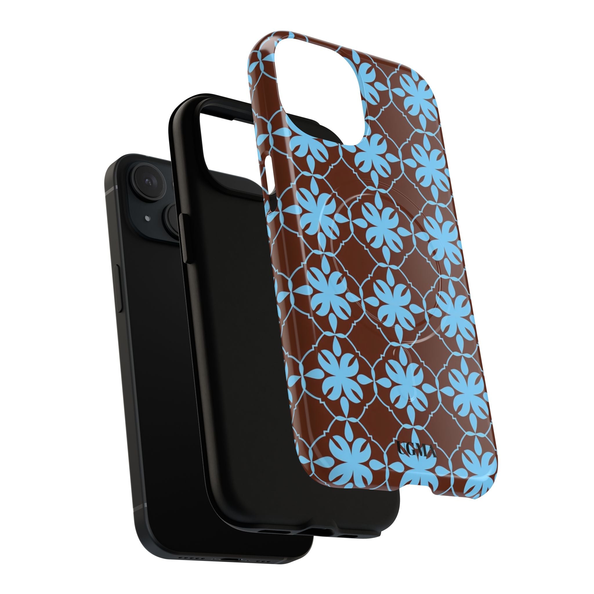 Floral Lattice Tough Magnetic Phone Case — Blue on Brown