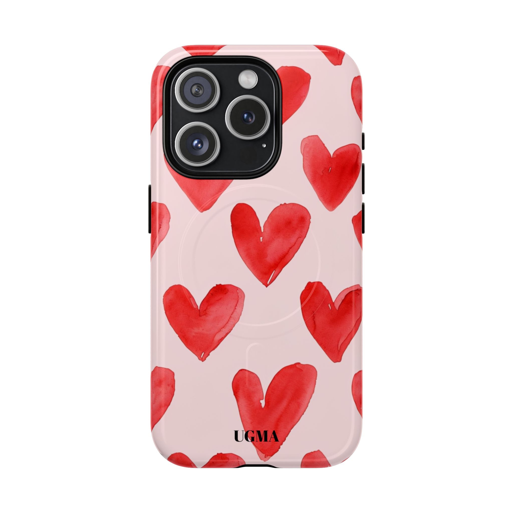 Phone Case - Red Watercolor Hearts Tough Magnetic Case