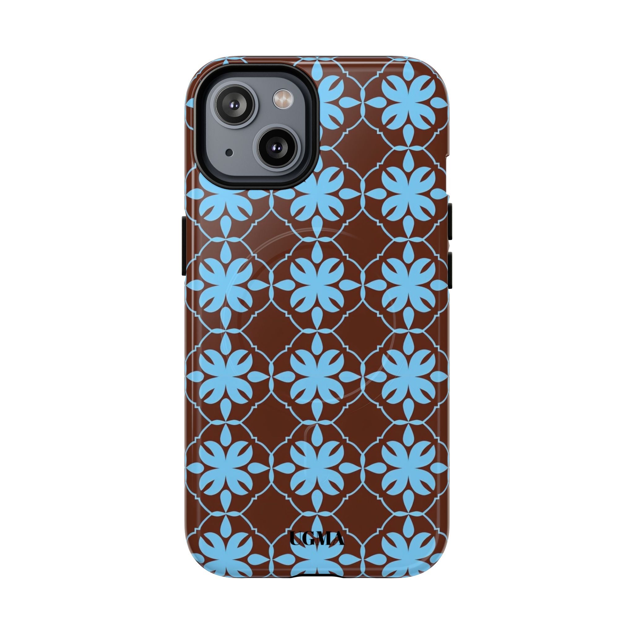 Floral Lattice Tough Magnetic Phone Case — Blue on Brown