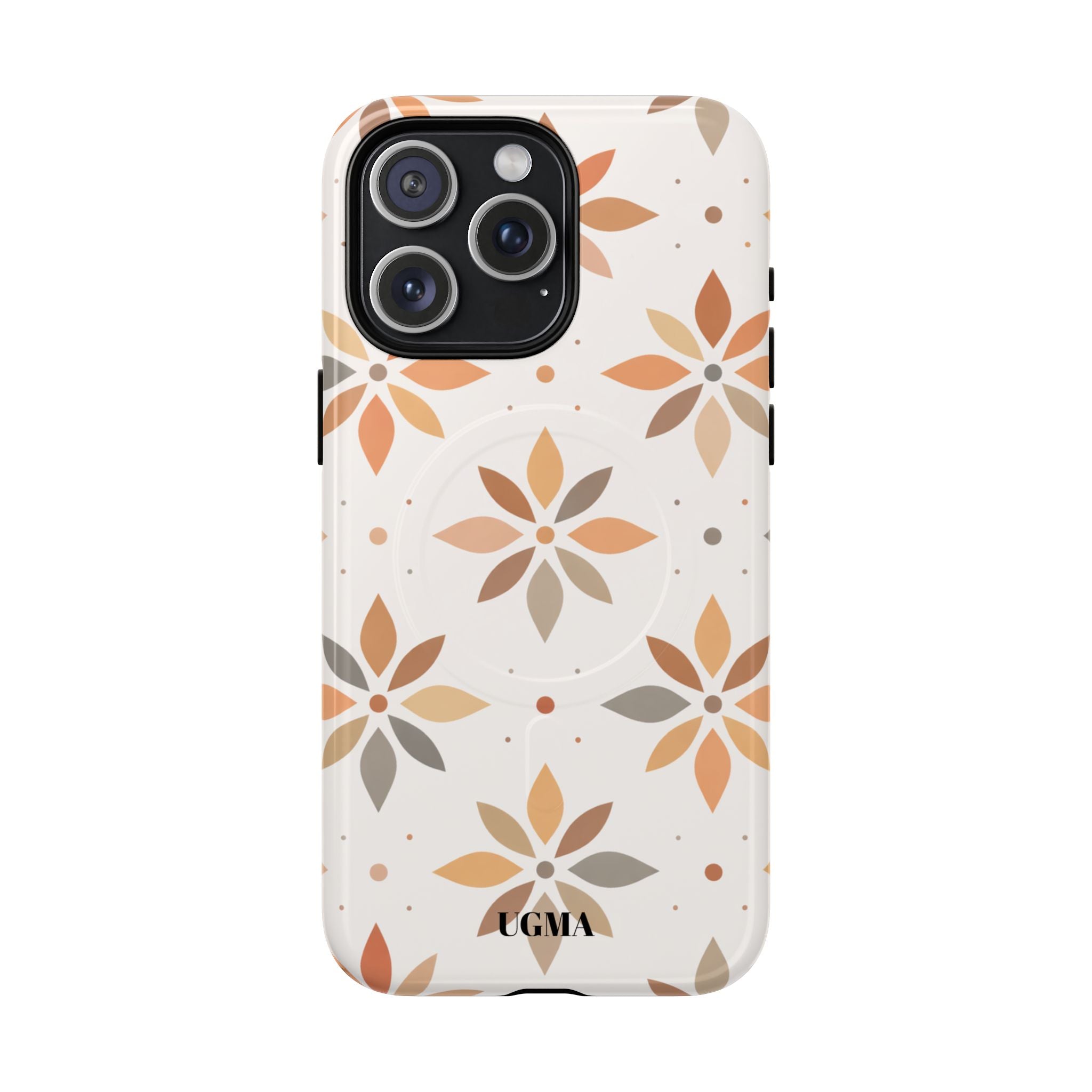 Floral Tile Tough Magnetic Phone Case — Neutral Autumn Blossom Design