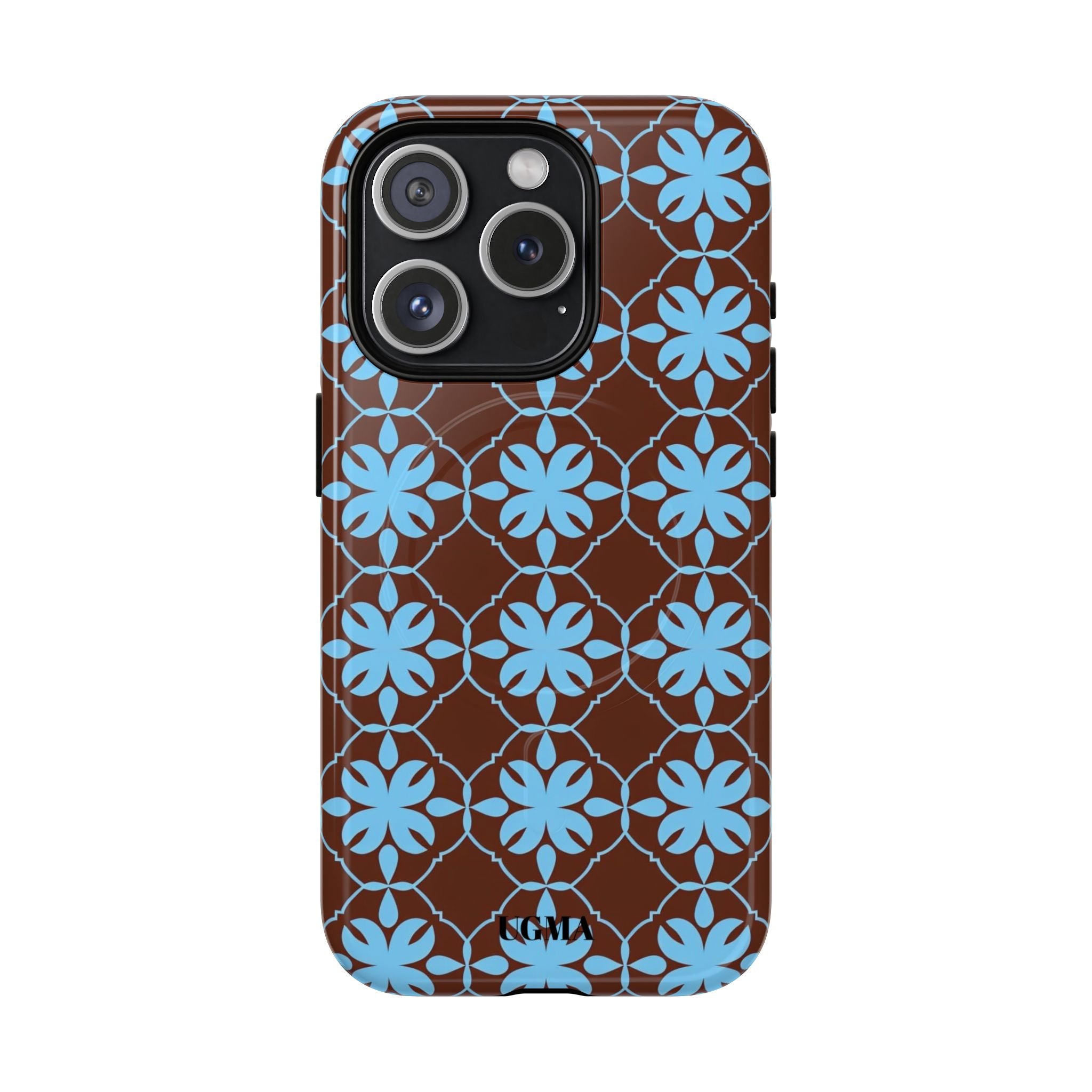 Floral Lattice Tough Magnetic Phone Case — Blue on Brown