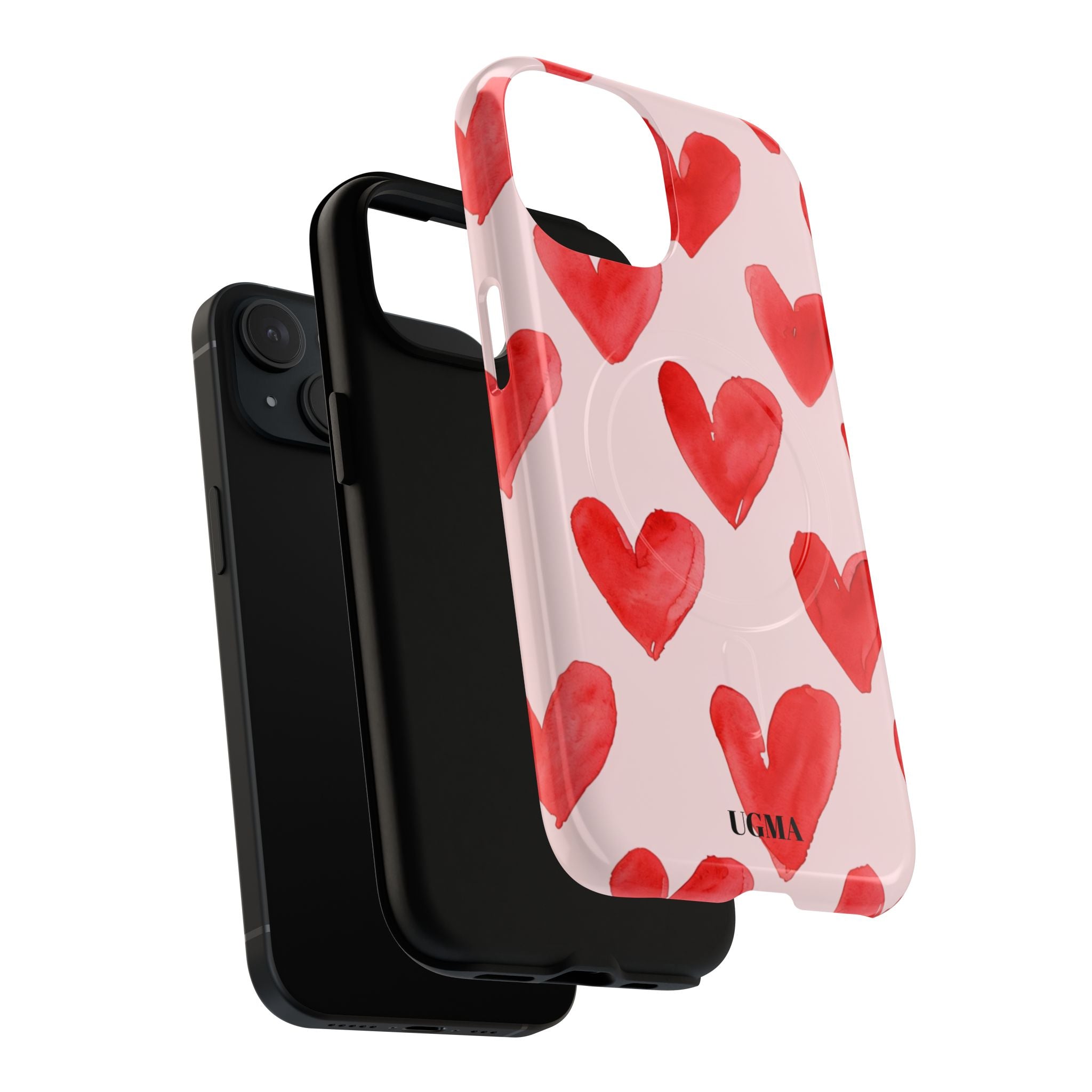 Phone Case - Red Watercolor Hearts Tough Magnetic Case