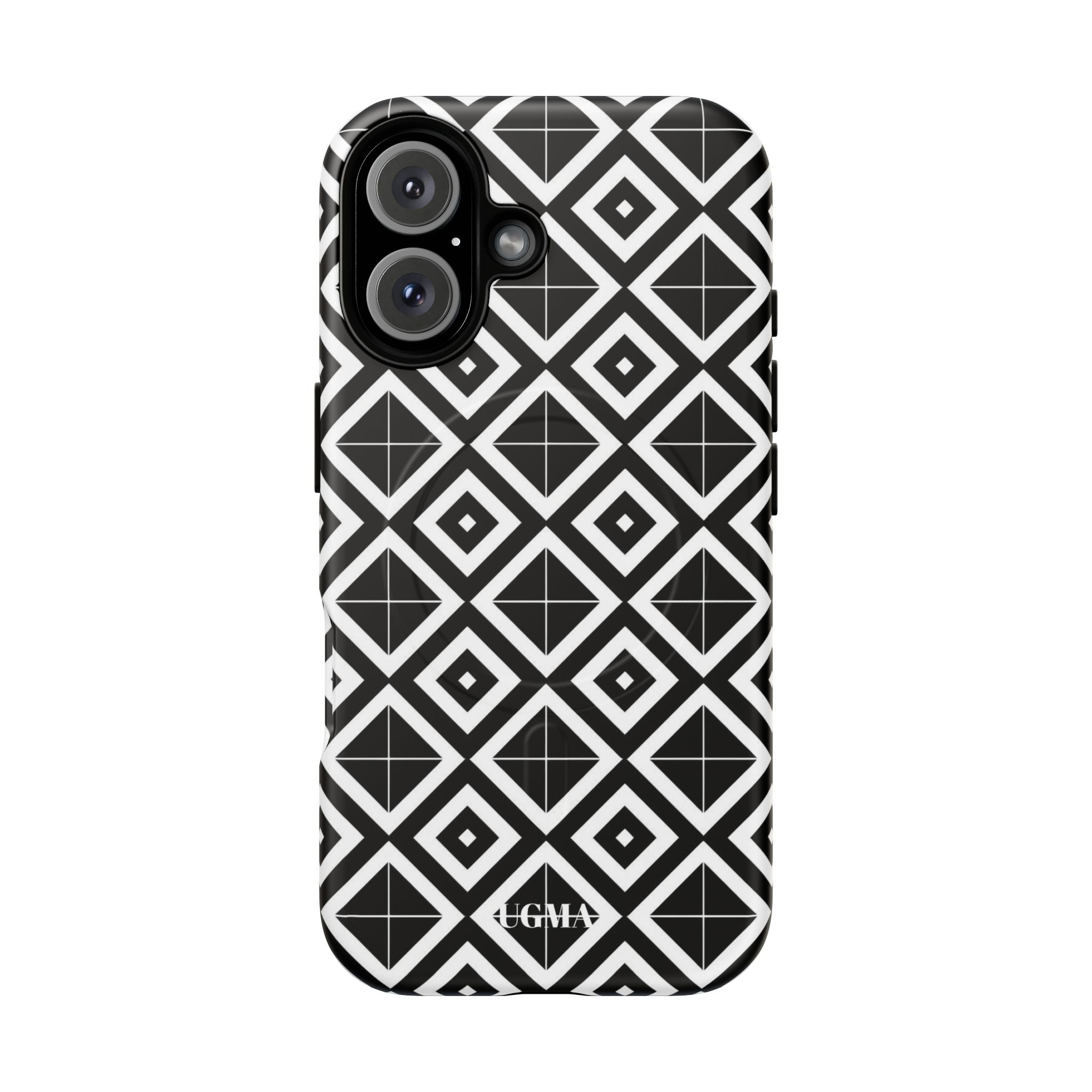 Magnetic Phone Case — Black & White Geometric Diamond Pattern, Tough Protective Cover