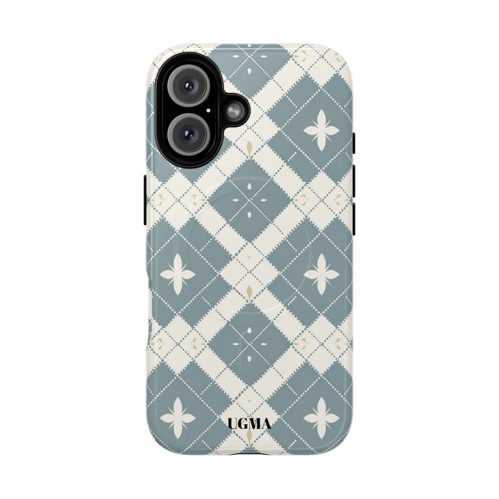 Argyle Fleur Tough Magnetic Phone Case — Blue Plaid Protective Cover