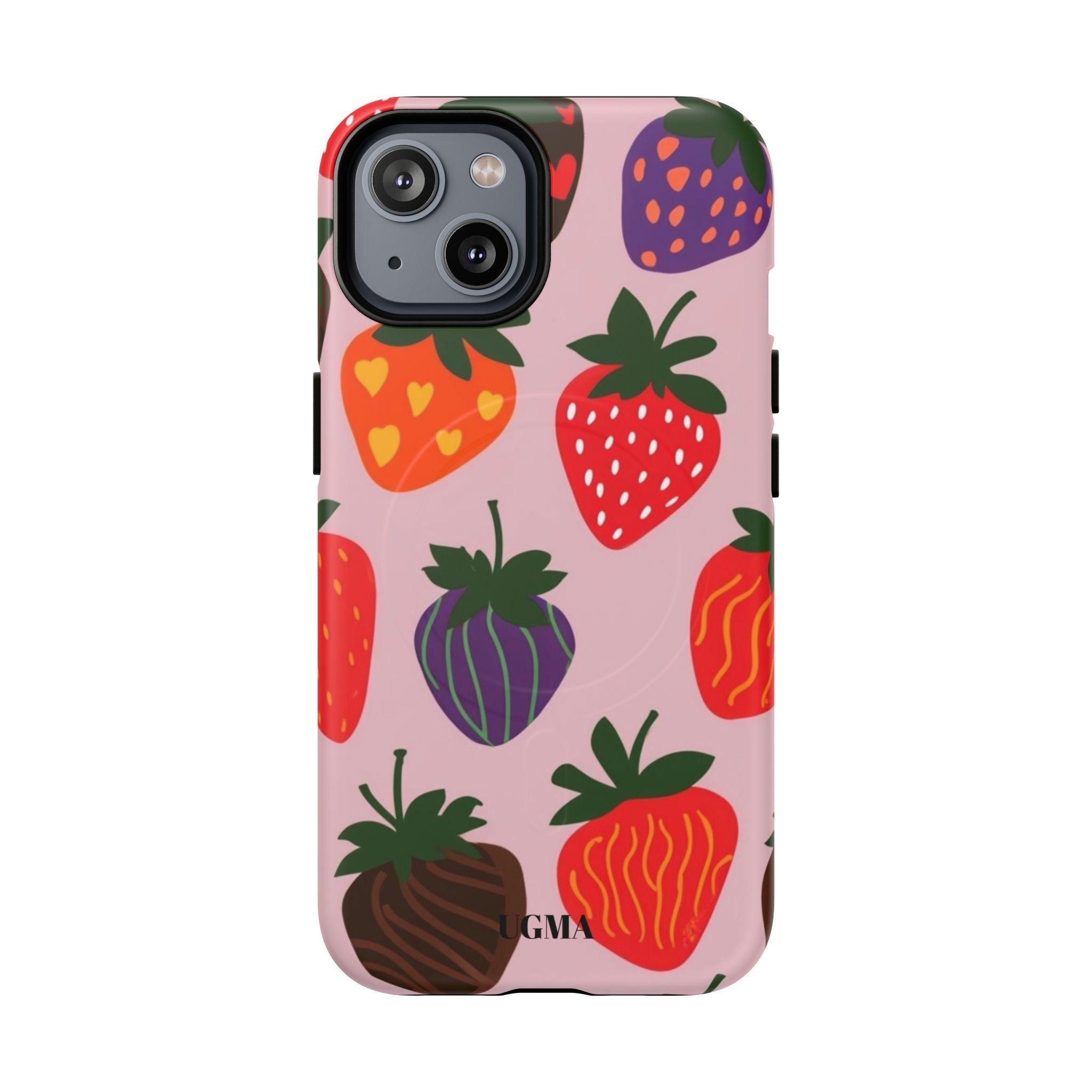 Strawberry Pattern Tough Magnetic Phone Case — Cute Pink Fruit Design
