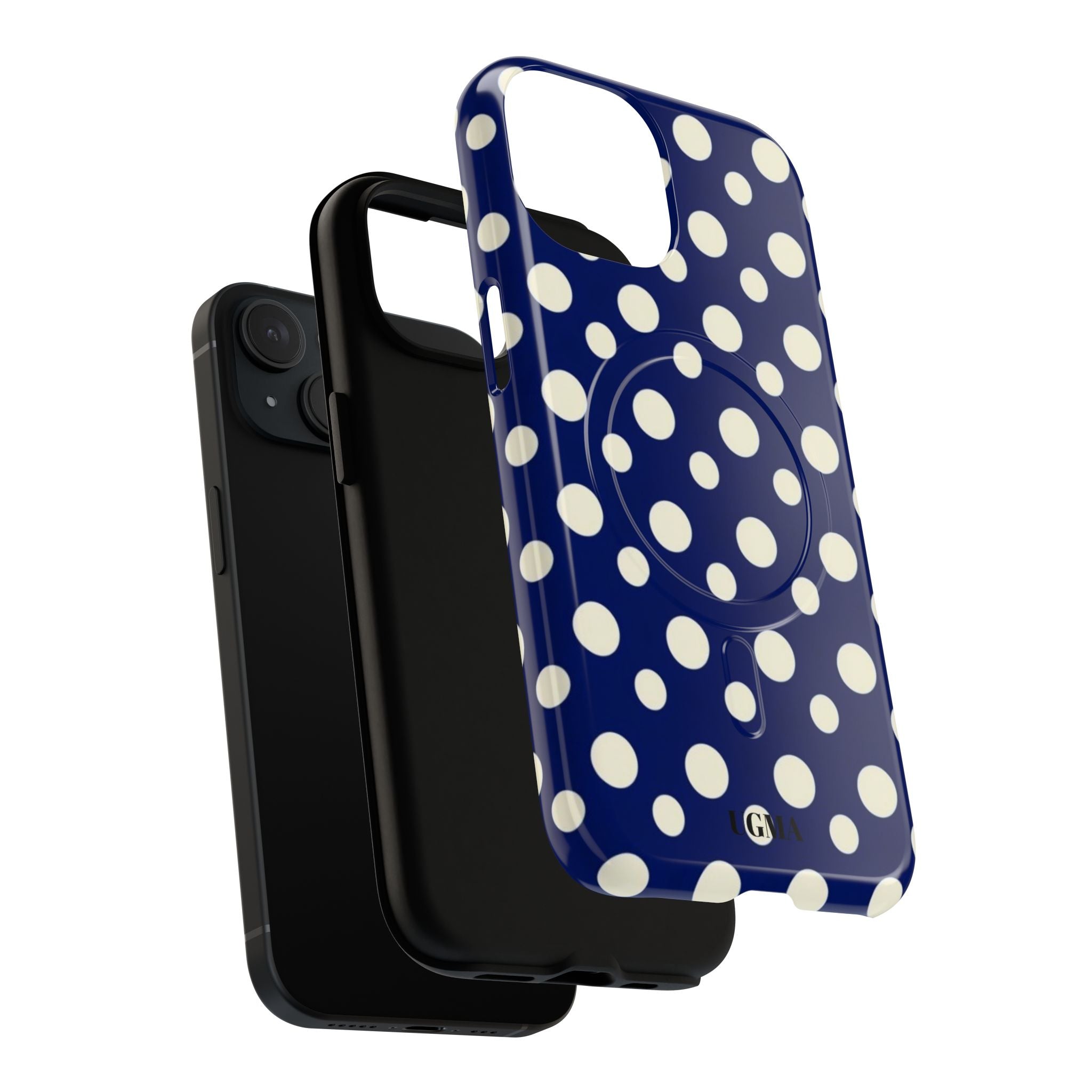 Polka Dot Tough Magnetic Phone Case — Navy & White Protective Magnetic Cover
