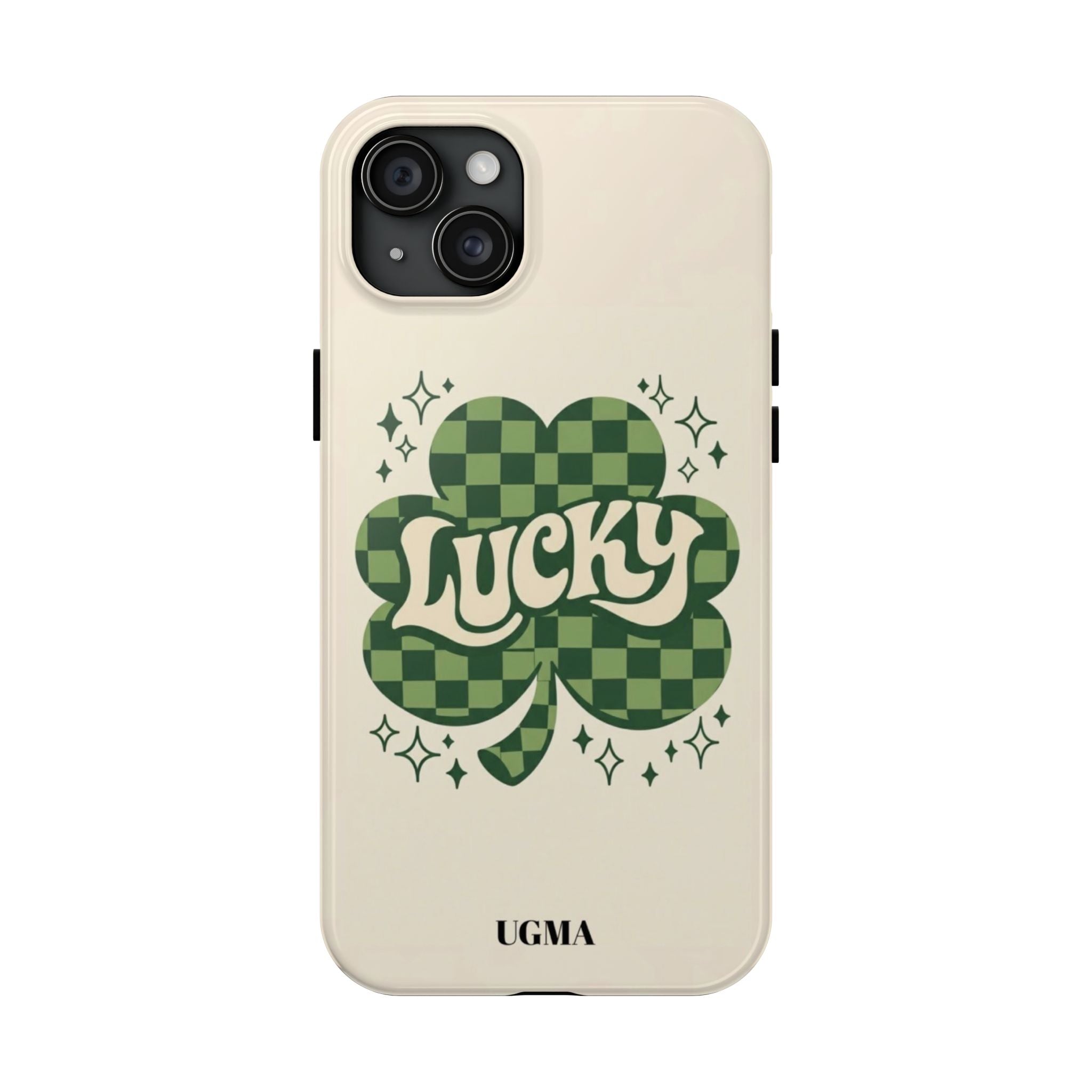 Lucky Clover Phone Case — Retro Green Checker St. Patrick’s Tough Phone Case