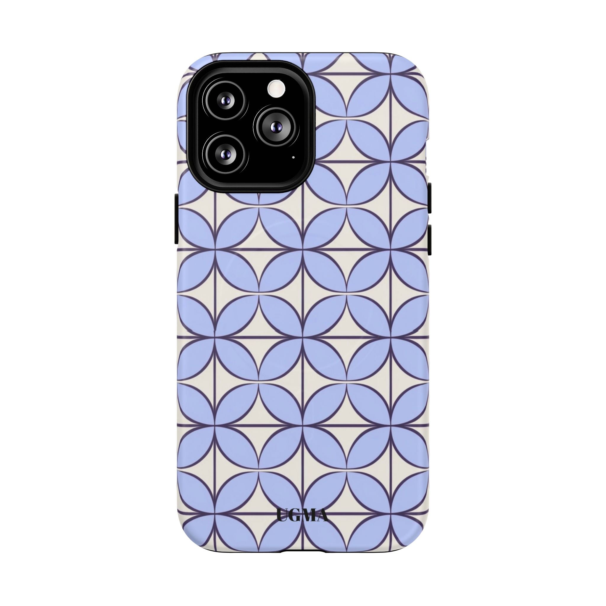 Geometric Blue Flower Pattern Magnetic Phone Case — Tough Protective iPhone Cover