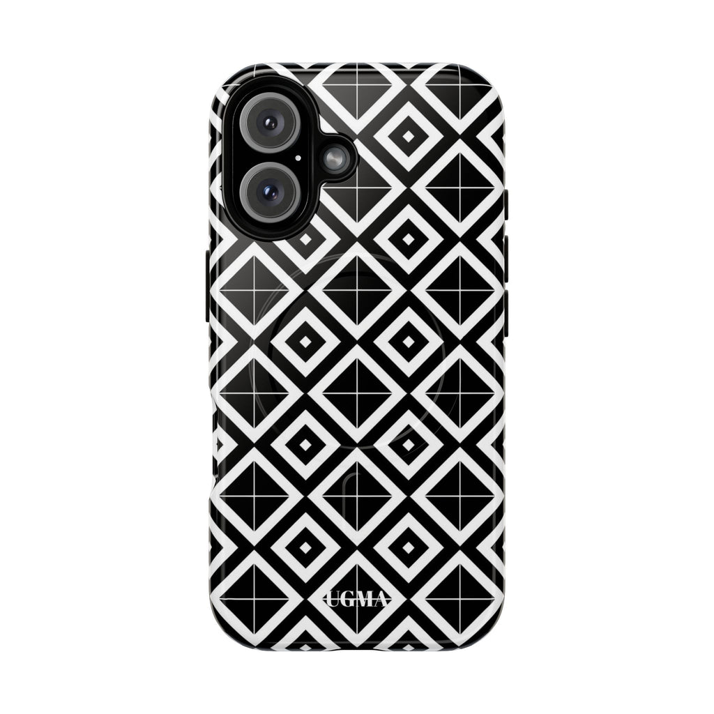 Magnetic Phone Case — Black & White Geometric Diamond Pattern, Tough Protective Cover