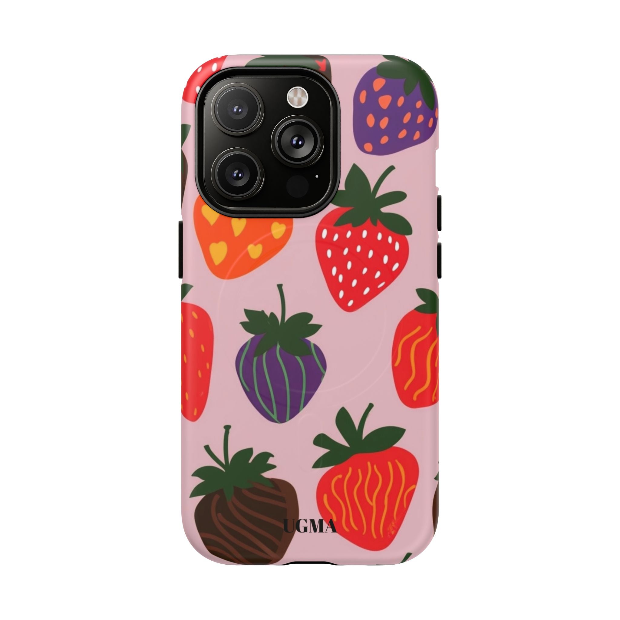 Strawberry Pattern Tough Magnetic Phone Case — Cute Pink Fruit Design