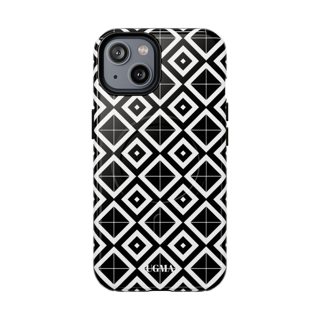 Magnetic Phone Case — Black & White Geometric Diamond Pattern, Tough Protective Cover