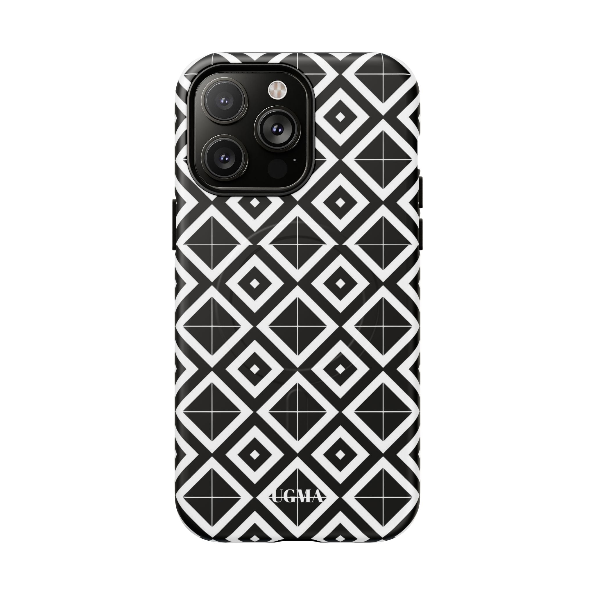 Magnetic Phone Case — Black & White Geometric Diamond Pattern, Tough Protective Cover