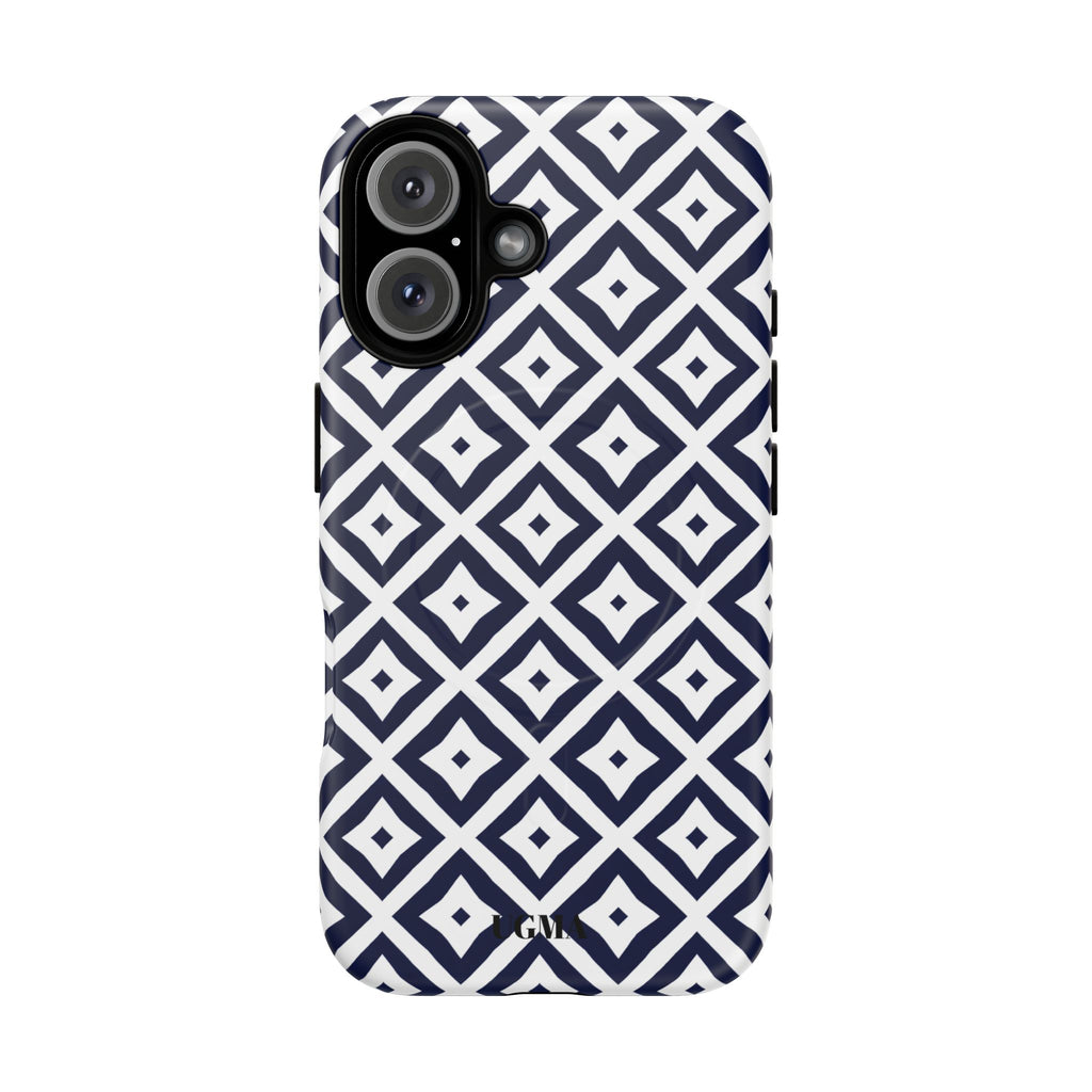 Magnetic Tough Phone Case — Navy Geometric Diamond Pattern