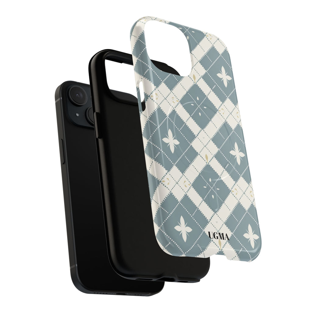 Argyle Fleur Tough Magnetic Phone Case — Blue Plaid Protective Cover