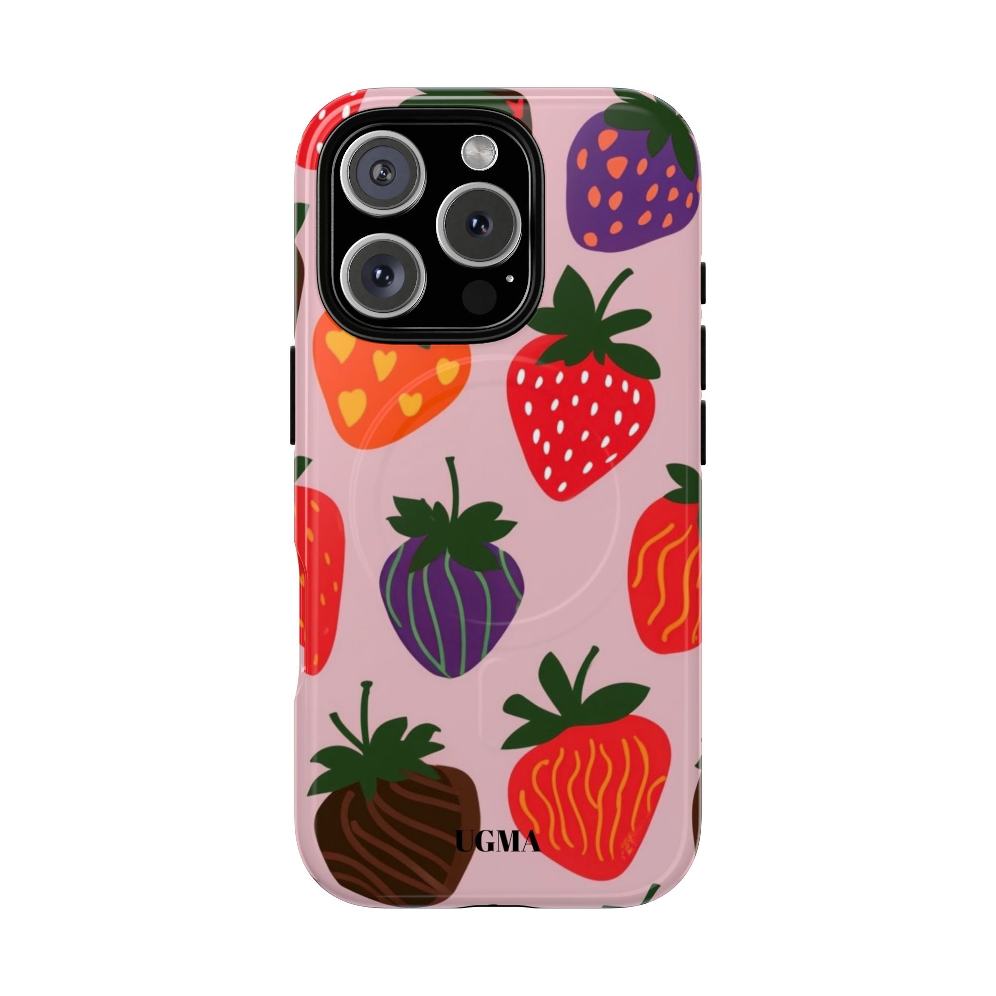 Strawberry Pattern Tough Magnetic Phone Case — Cute Pink Fruit Design