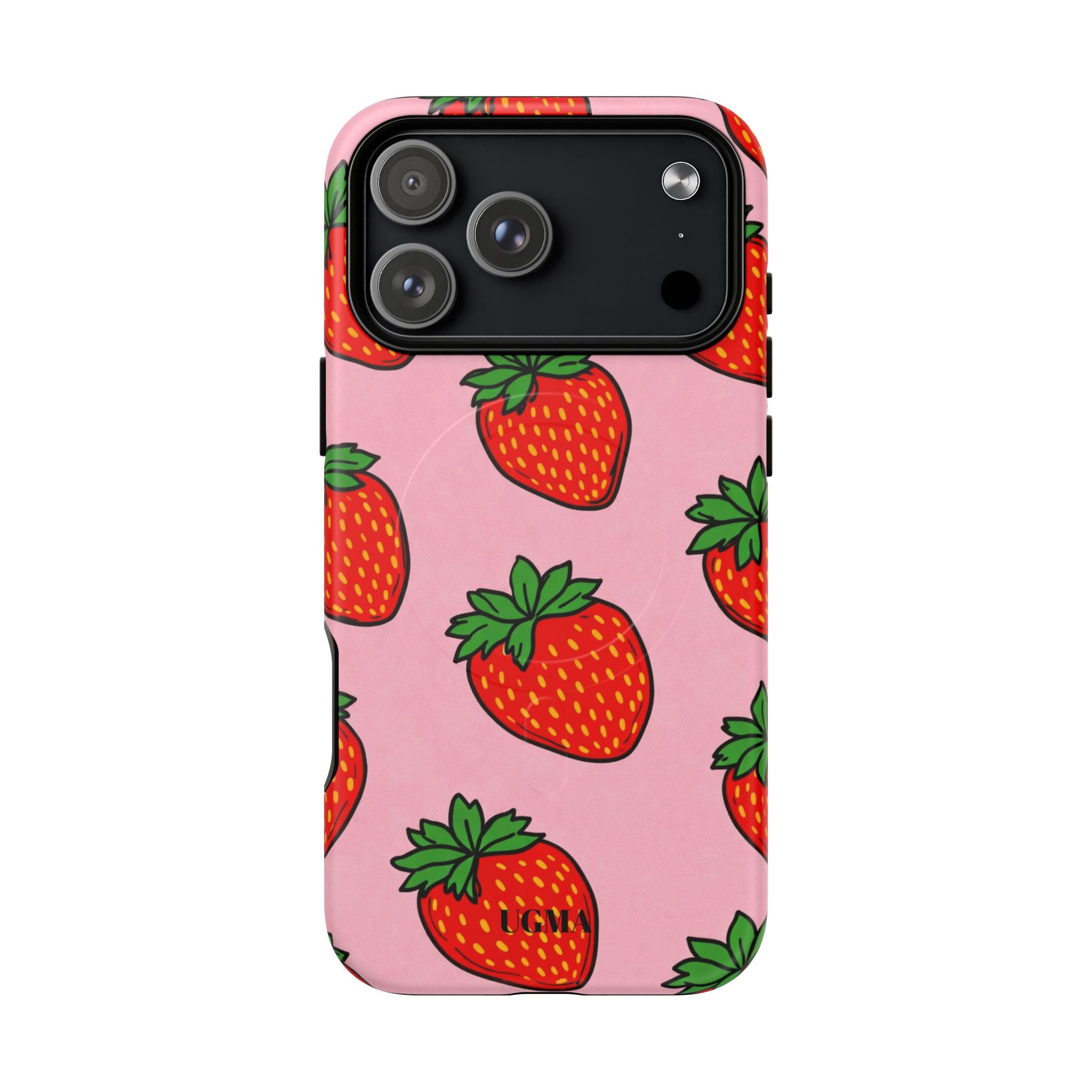 Strawberry Pattern Tough Magnetic Phone Case — Pink Fruit Protective Cover