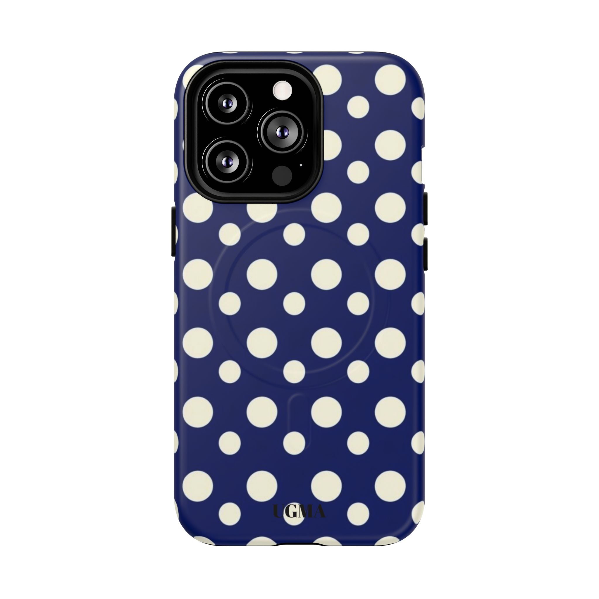 Polka Dot Tough Magnetic Phone Case — Navy & White Protective Magnetic Cover