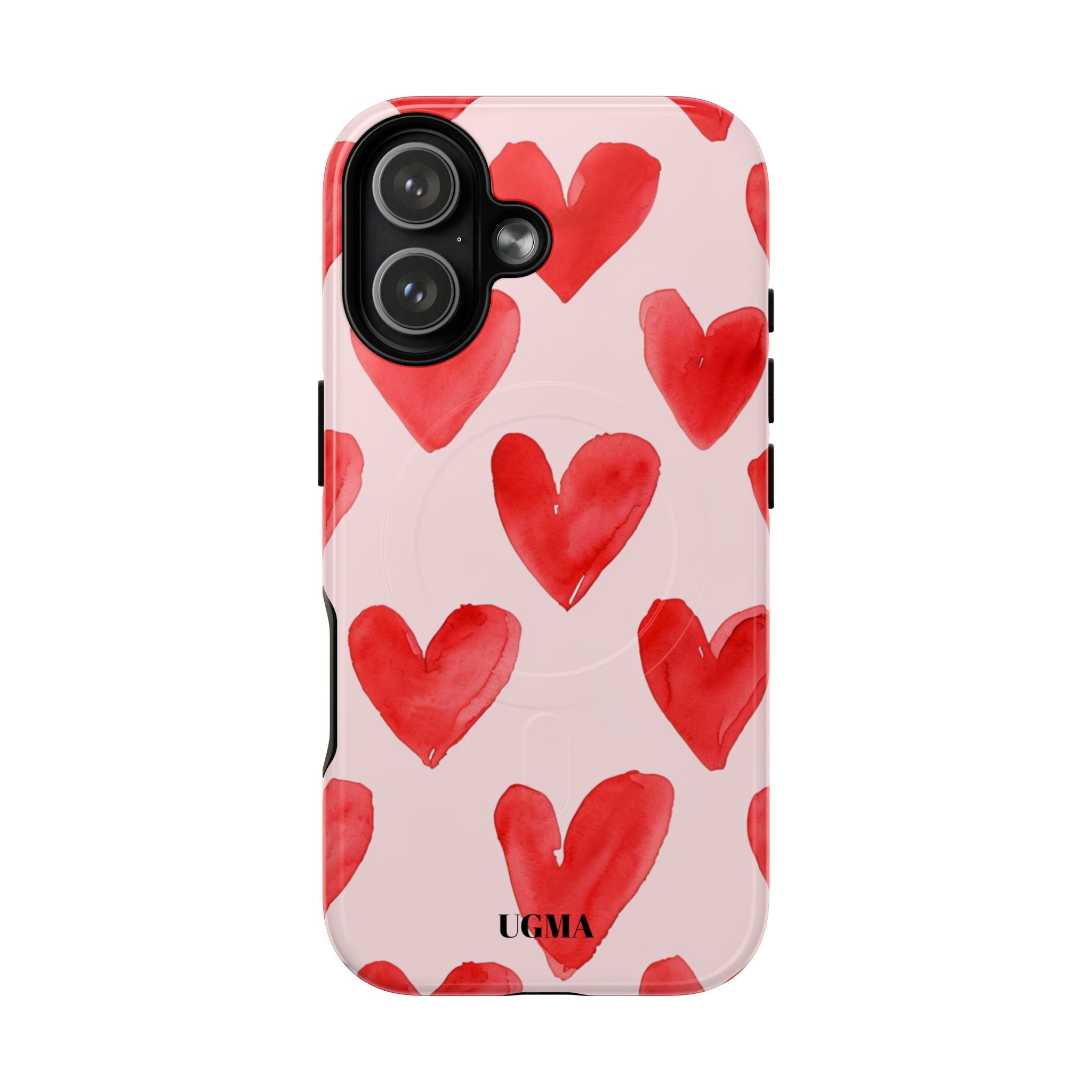 Phone Case - Red Watercolor Hearts Tough Magnetic Case