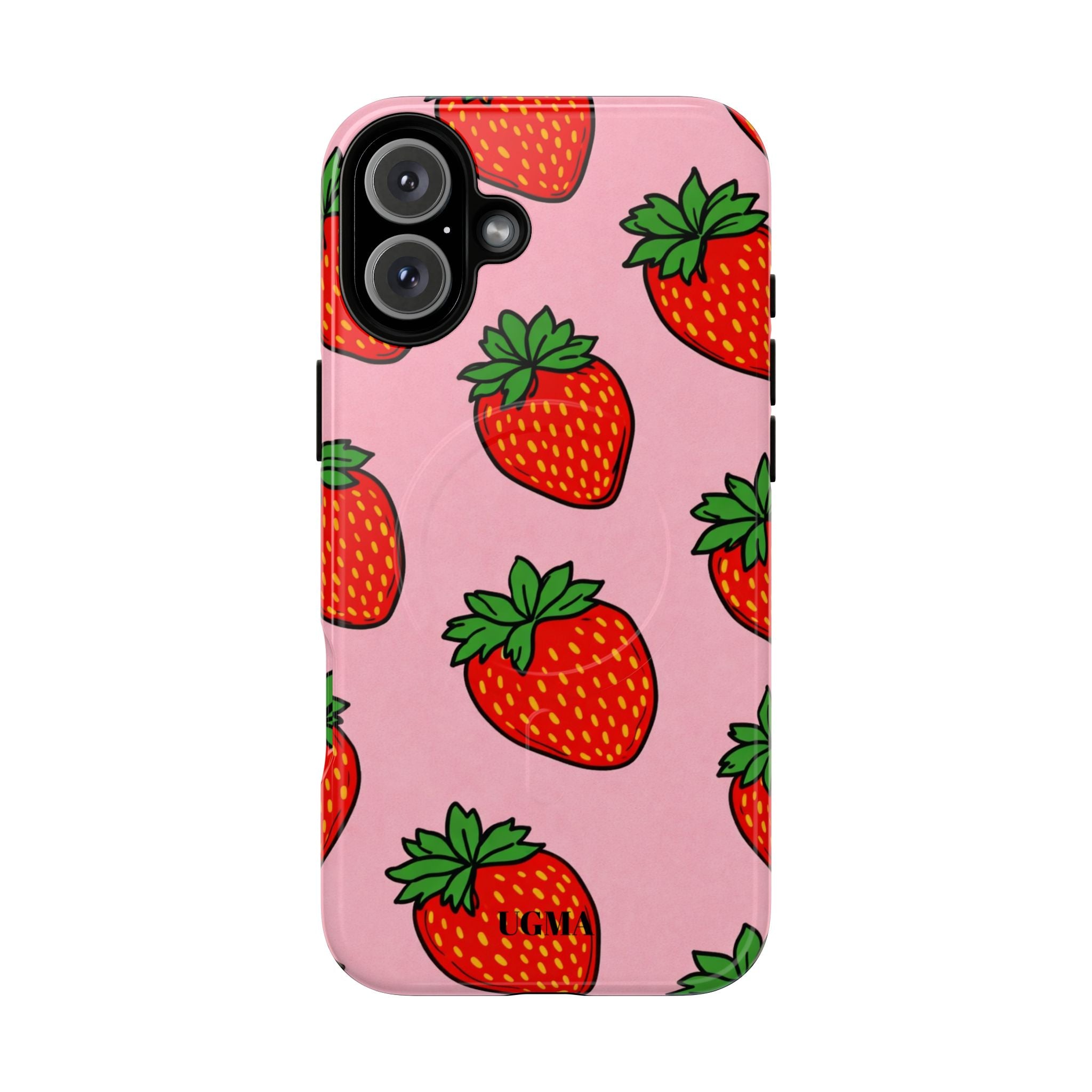 Strawberry Pattern Tough Magnetic Phone Case — Pink Fruit Protective Cover