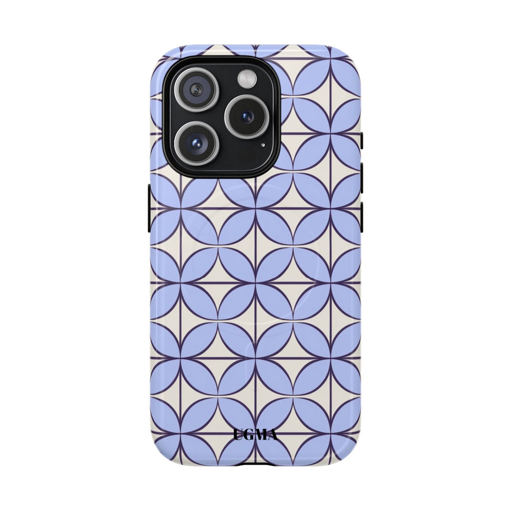 Geometric Blue Flower Pattern Magnetic Phone Case — Tough Protective iPhone Cover