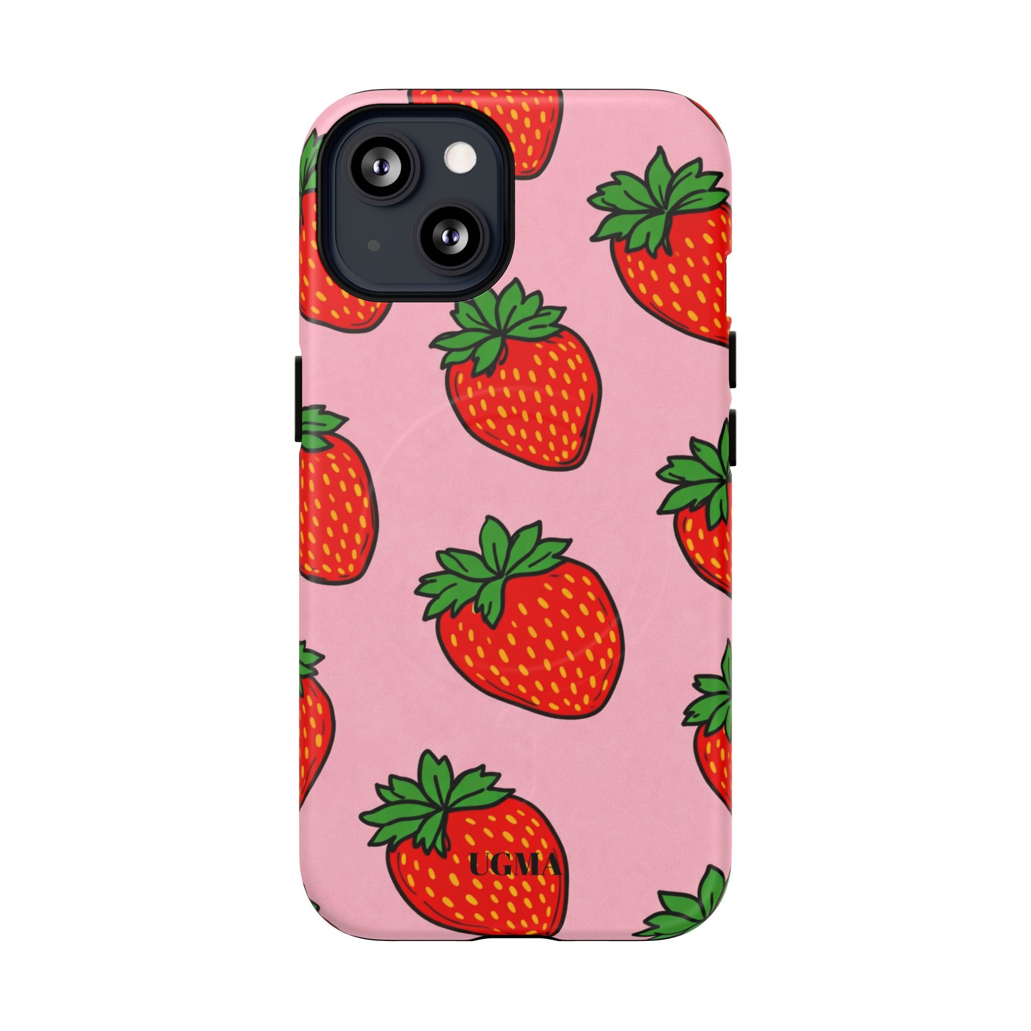 Strawberry Pattern Tough Magnetic Phone Case — Pink Fruit Protective Cover