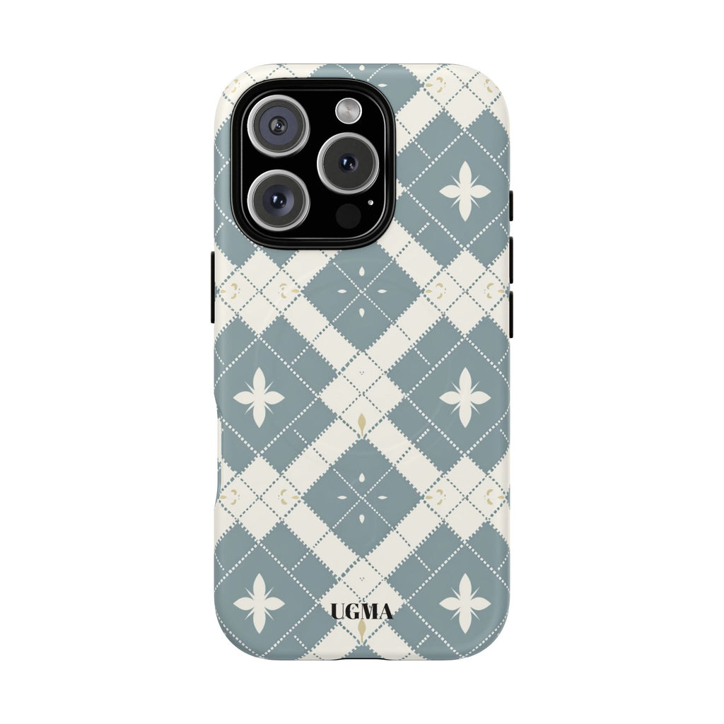 Argyle Fleur Tough Magnetic Phone Case — Blue Plaid Protective Cover