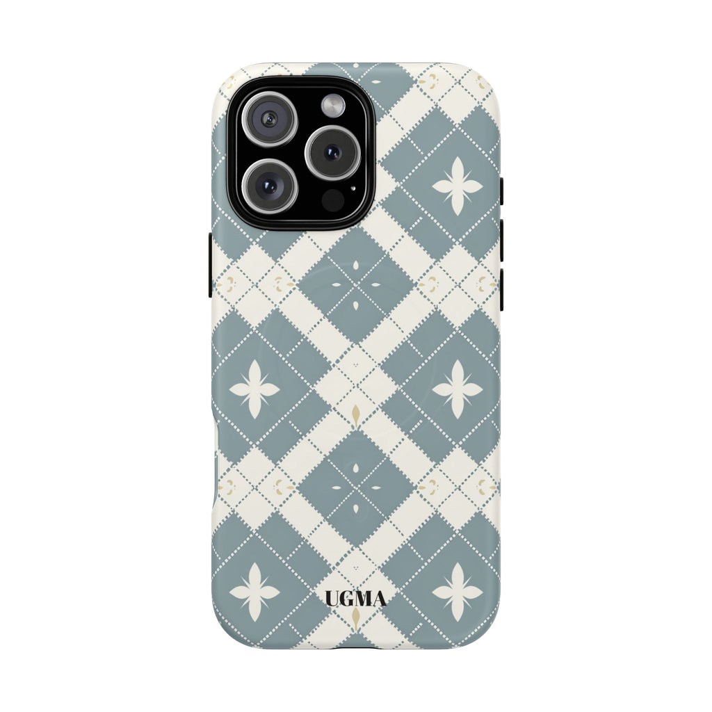 Argyle Fleur Tough Magnetic Phone Case — Blue Plaid Protective Cover
