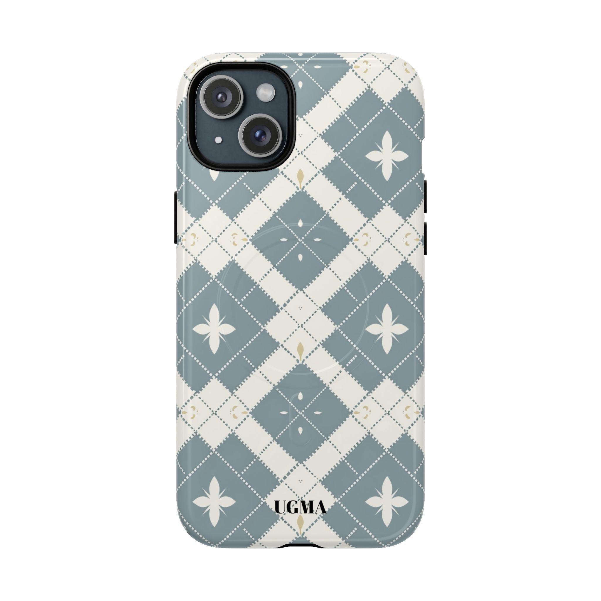 Argyle Fleur Tough Magnetic Phone Case — Blue Plaid Protective Cover