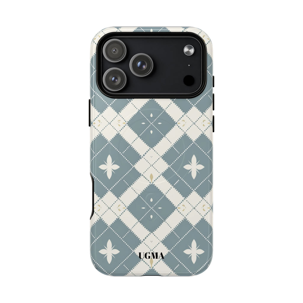 Argyle Fleur Tough Magnetic Phone Case — Blue Plaid Protective Cover