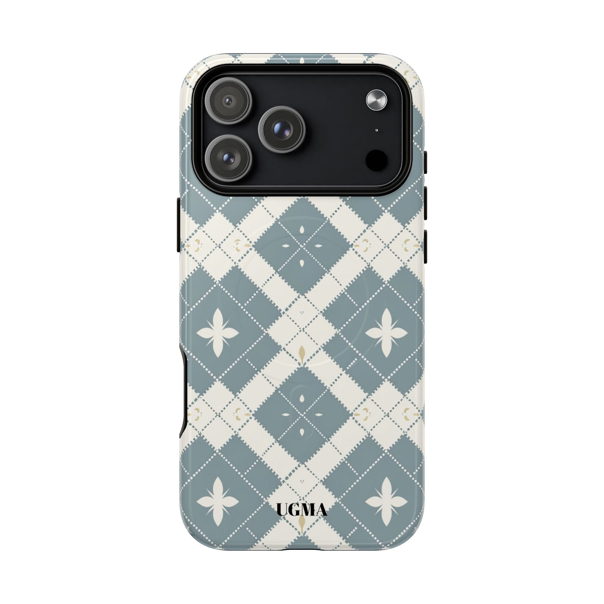 Argyle Fleur Tough Magnetic Phone Case — Blue Plaid Protective Cover