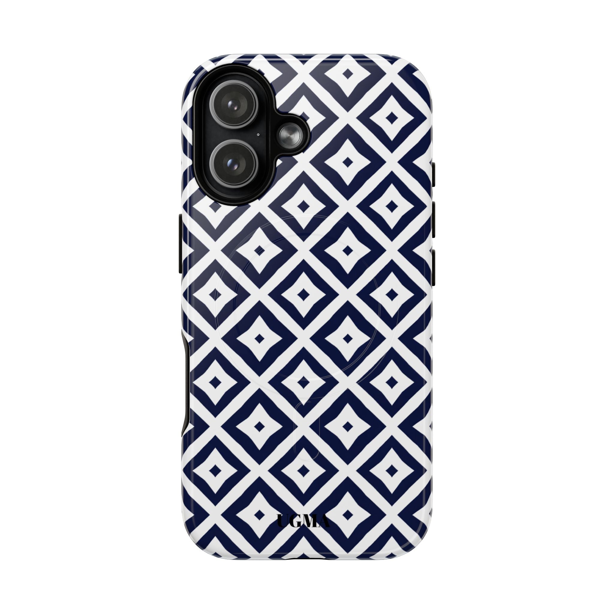 Magnetic Tough Phone Case — Navy Geometric Diamond Pattern