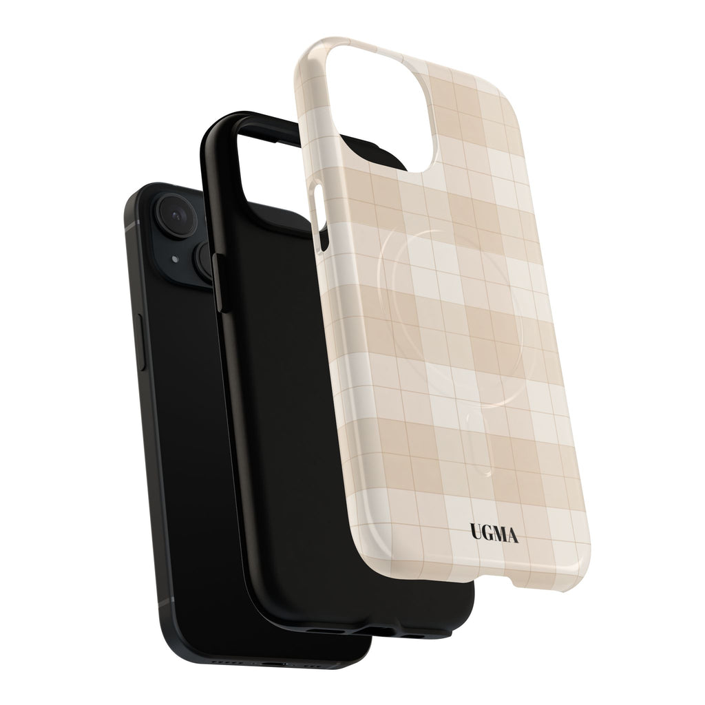 Beige Plaid Magnetic Phone Case — Tough Magnetic Protective iPhone Cover