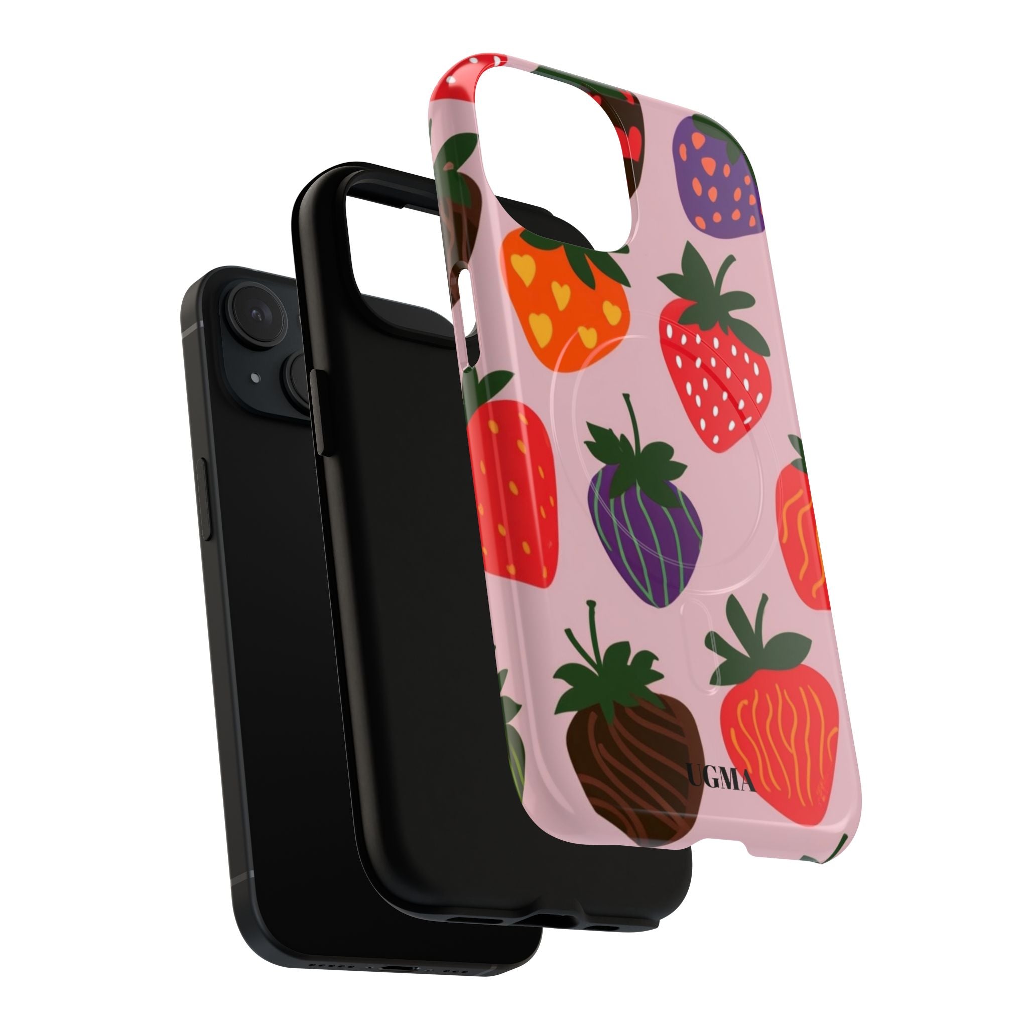 Strawberry Pattern Tough Magnetic Phone Case — Cute Pink Fruit Design