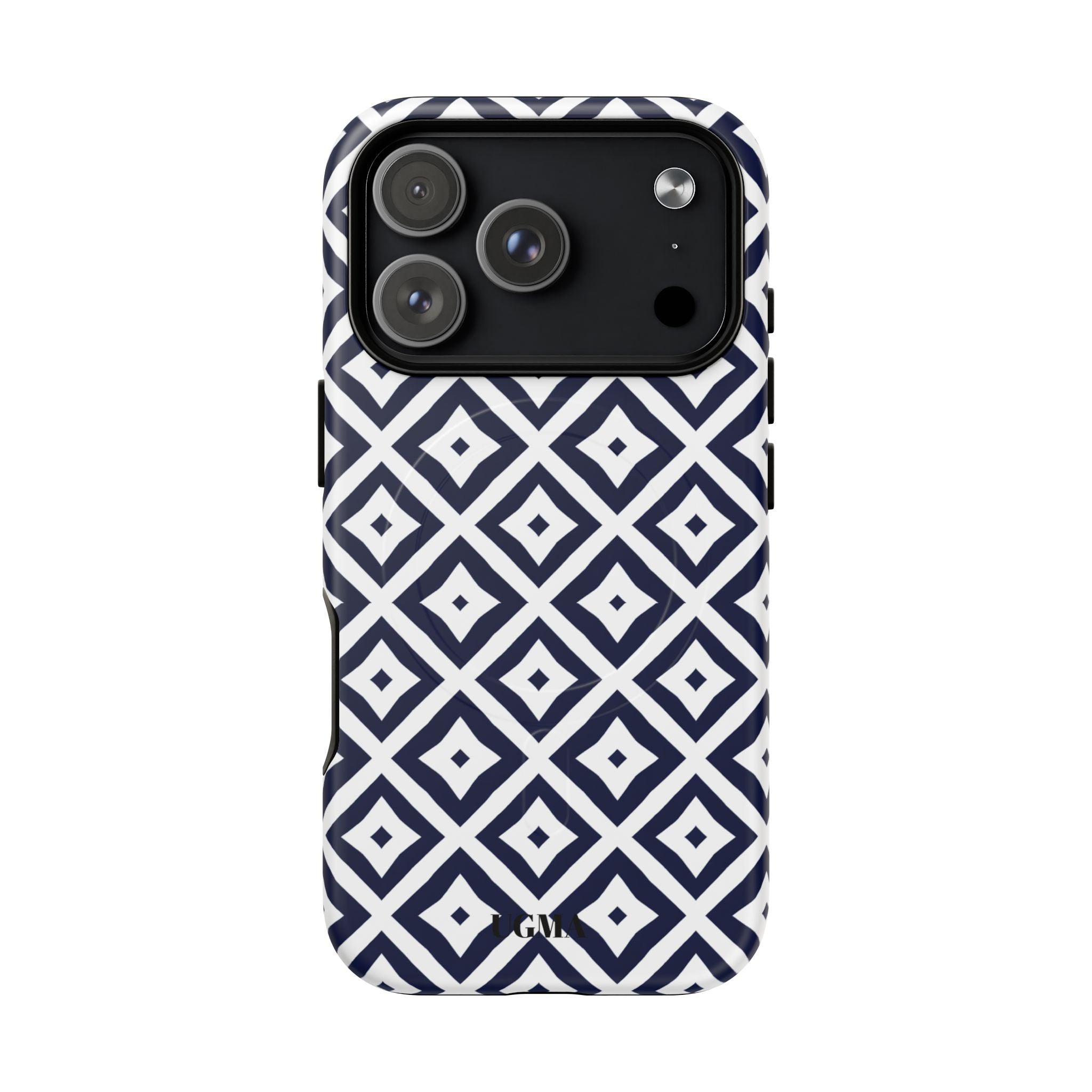 Magnetic Tough Phone Case — Navy Geometric Diamond Pattern