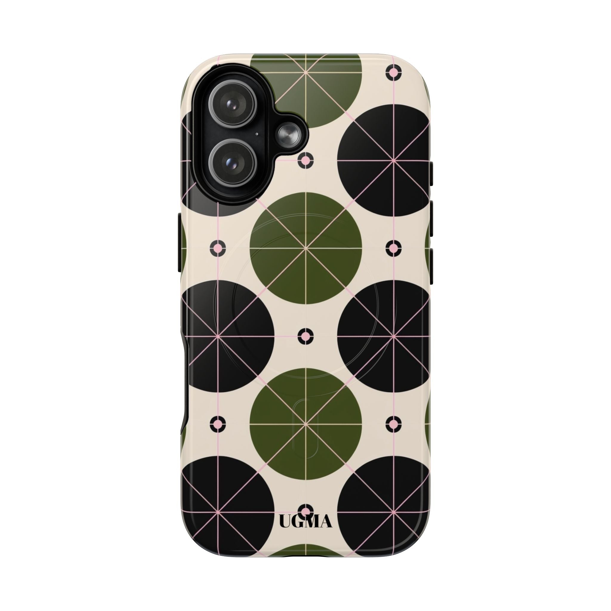 Magnetic Tough Phone Case — Geometric Olive & Black Circle Pattern