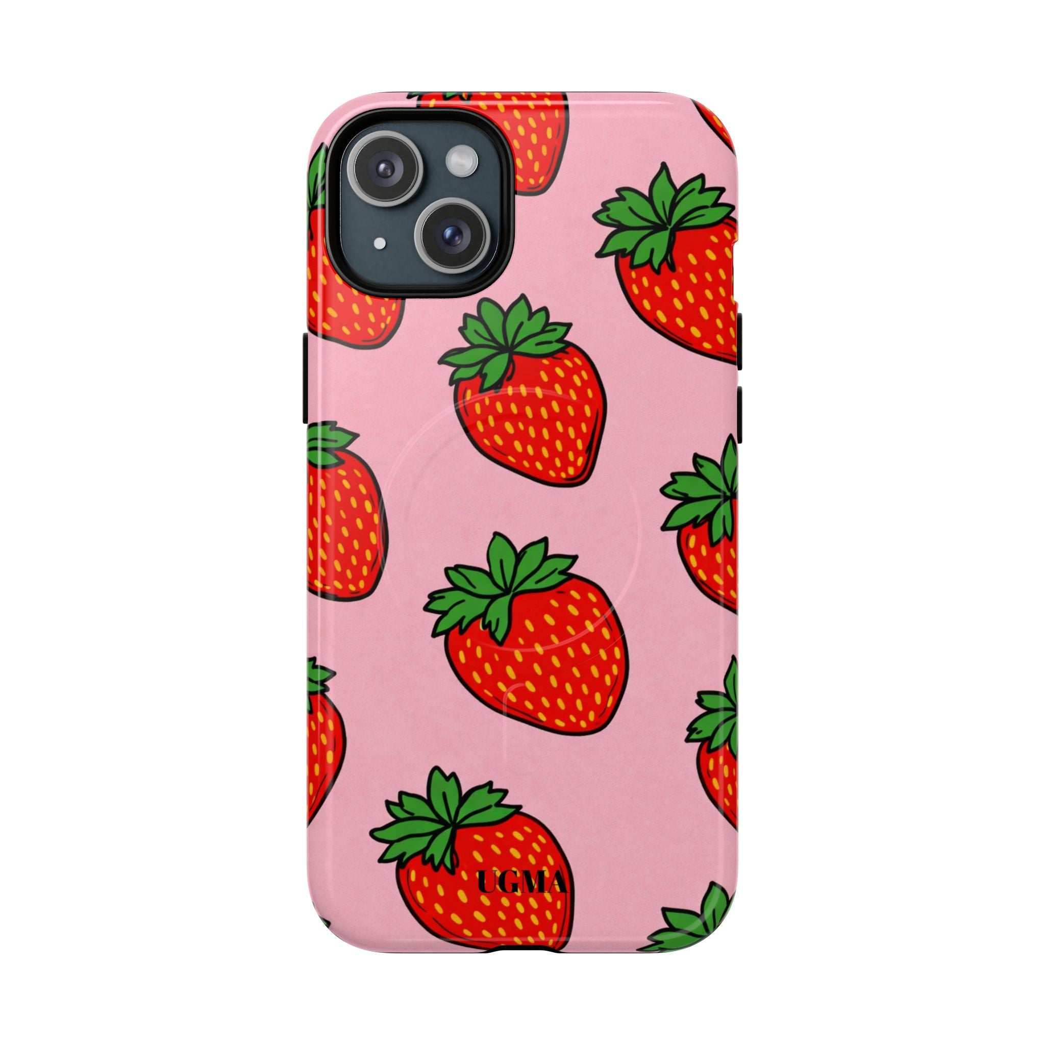 Strawberry Pattern Tough Magnetic Phone Case — Pink Fruit Protective Cover