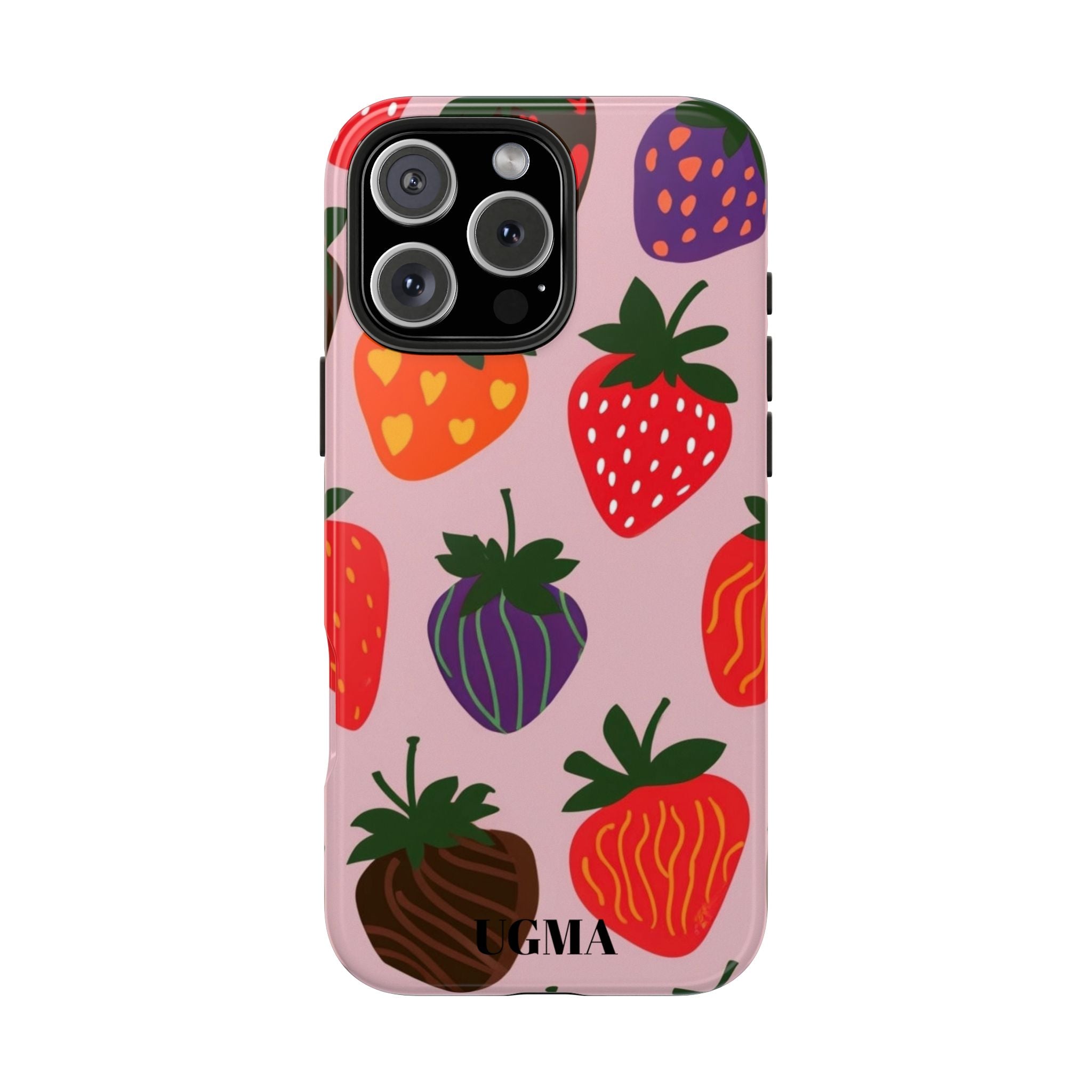 Strawberry Pattern Tough Phone Case — Cute Pastel Fruit Protective Cover