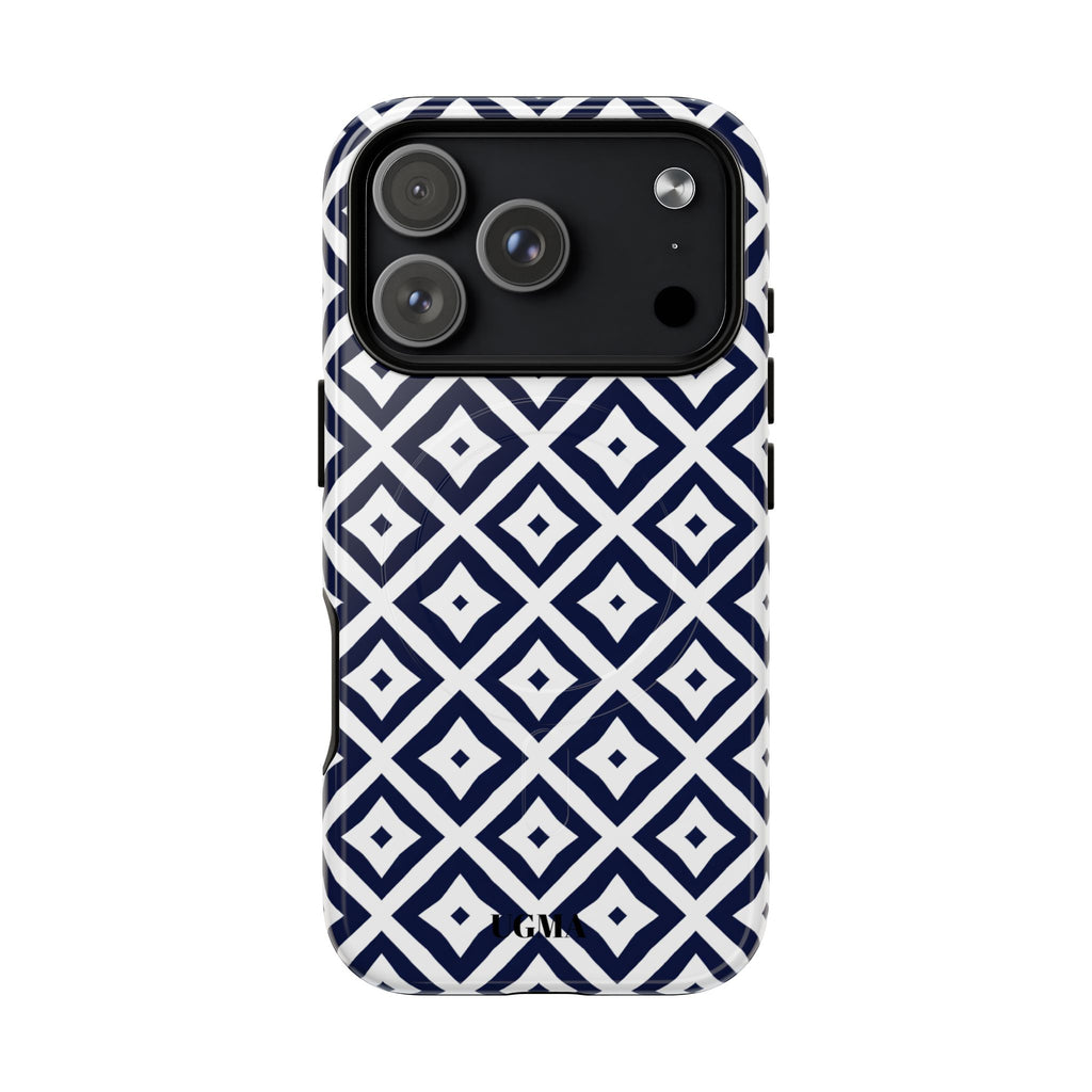 Magnetic Tough Phone Case — Navy Geometric Diamond Pattern